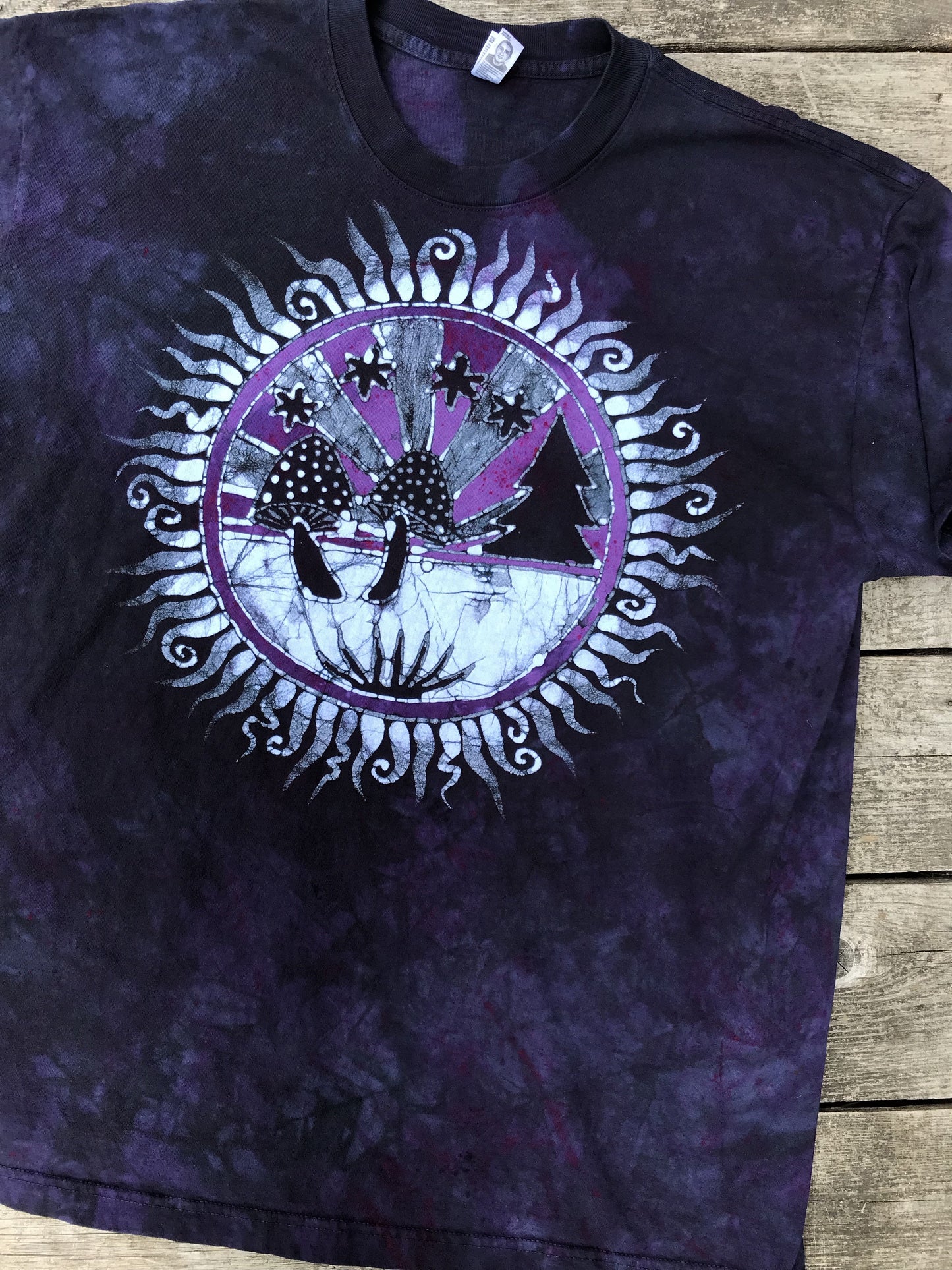 Sacred Psychedelic Forest Handmade Batikwalla Tshirt in Purple At Midnight - size XL ONLY tshirt batikwalla