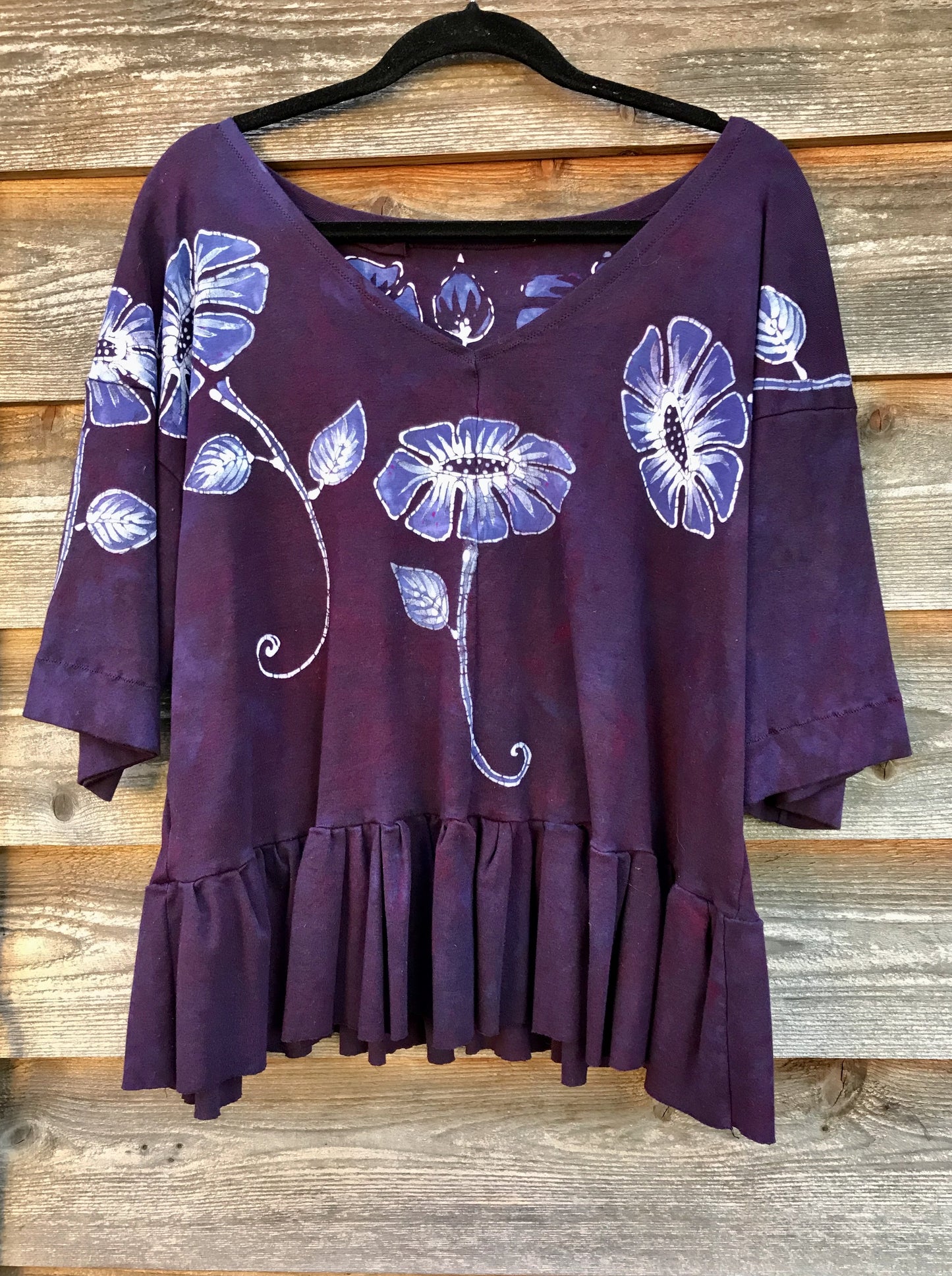 Rebel Bouquet Organic Cotton Handmade Batik Top, Size Large/XL Batik Dresses Batikwalla