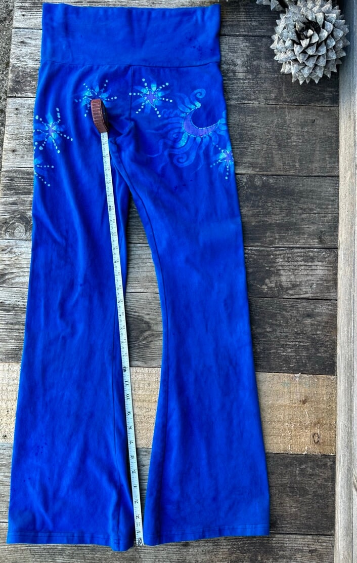 Super Blue Starflower Stretchy Movement Pants - Size Medium Yoga Pants batikwalla