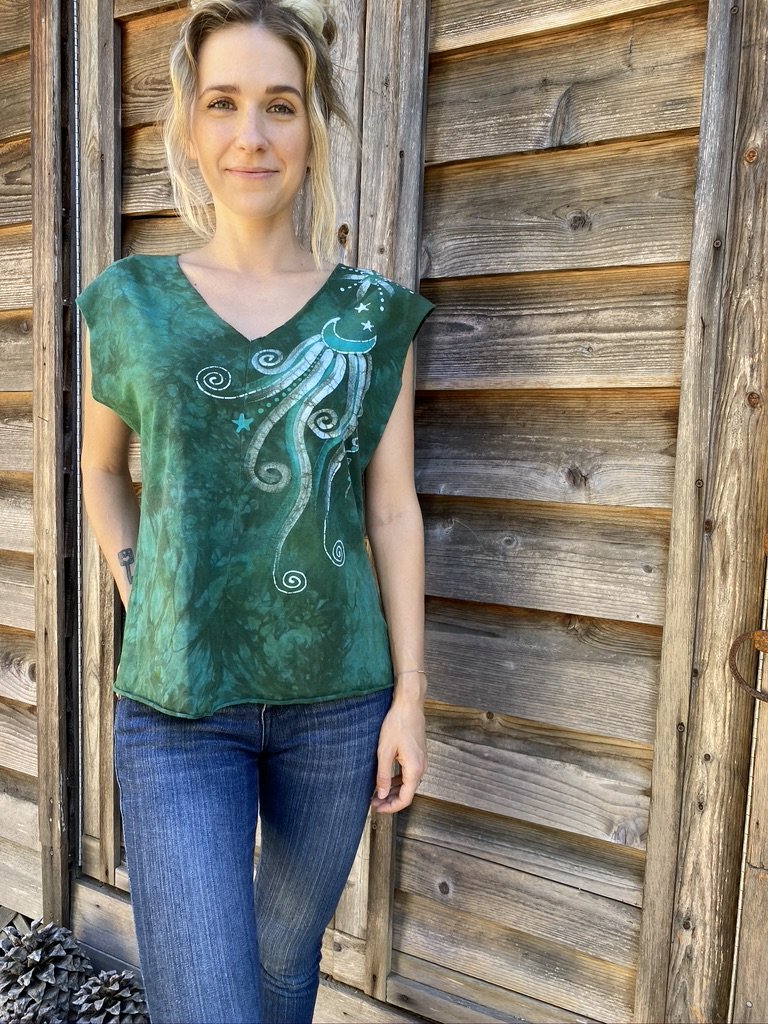 Broccoli Garden Galaxy Delight - Organic Cotton 4 Panel Batik Top - Handmade Batik Dresses Batikwalla