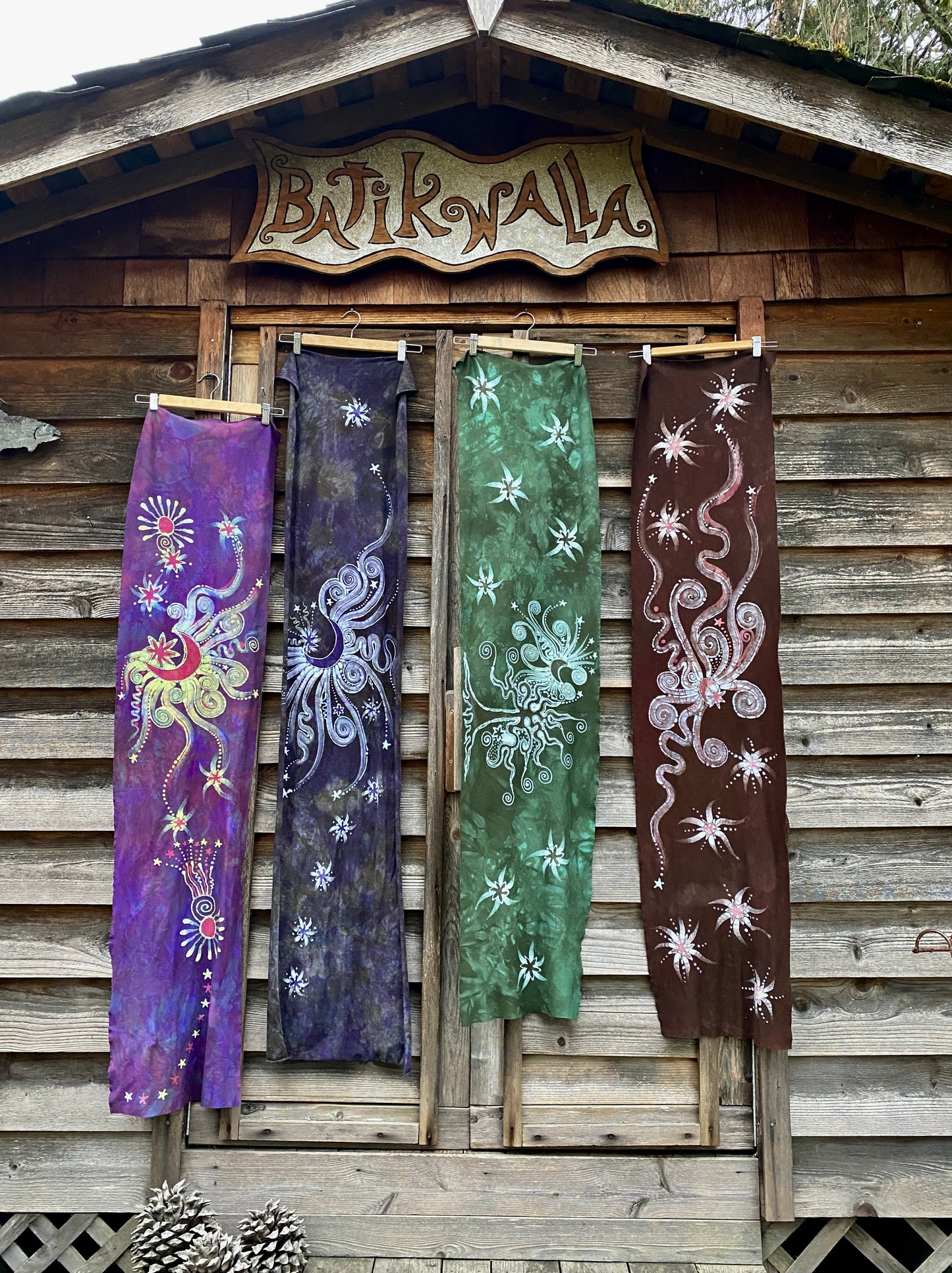 Rising From Ash - Purple Moon Hand Painted Organic Knit Fabric Scarf scarf batikwalla