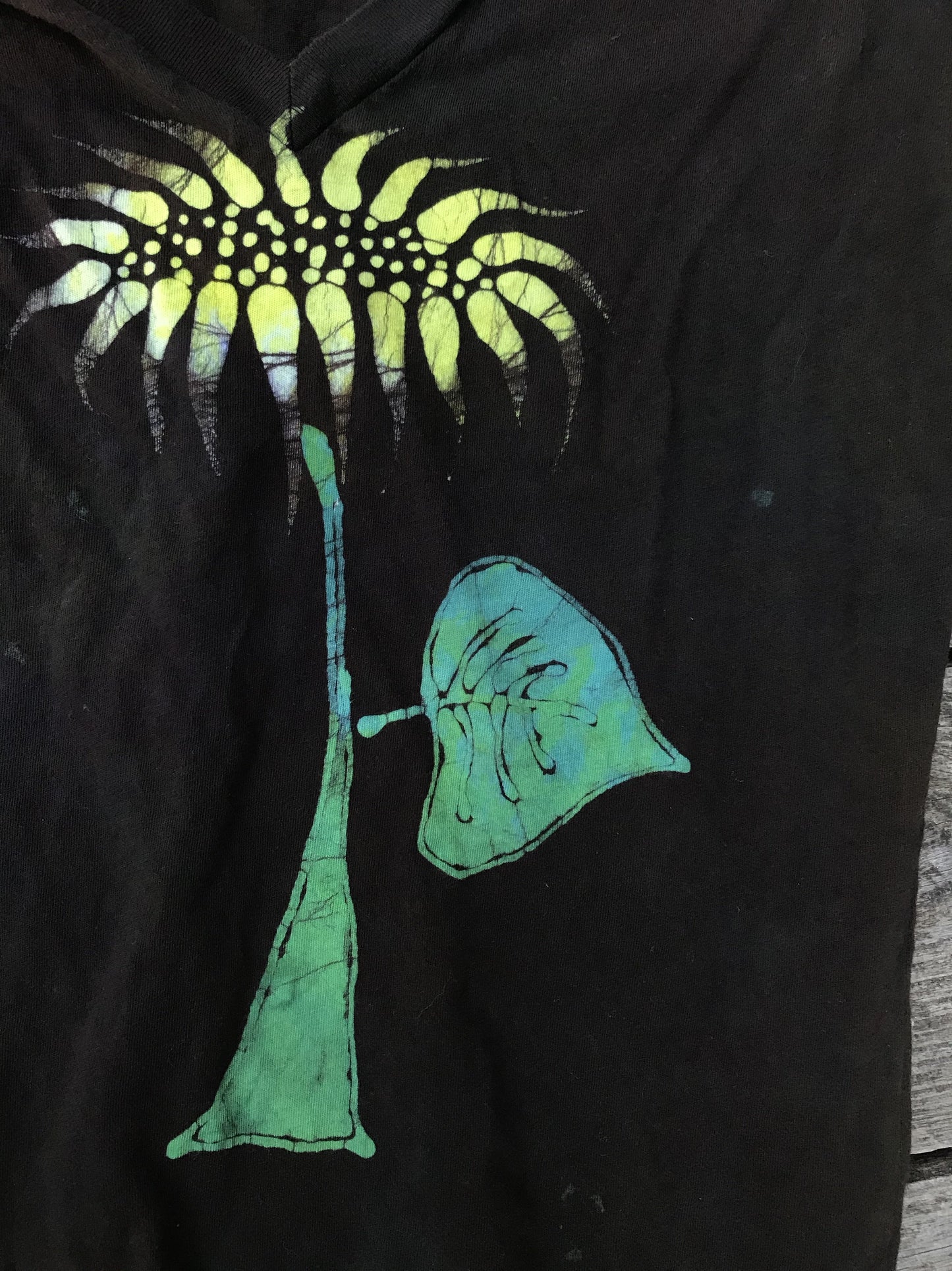 Sunflower Bliss Handmade Batik Short Sleeve Vneck - Lightweight Fabric Tops batikwalla