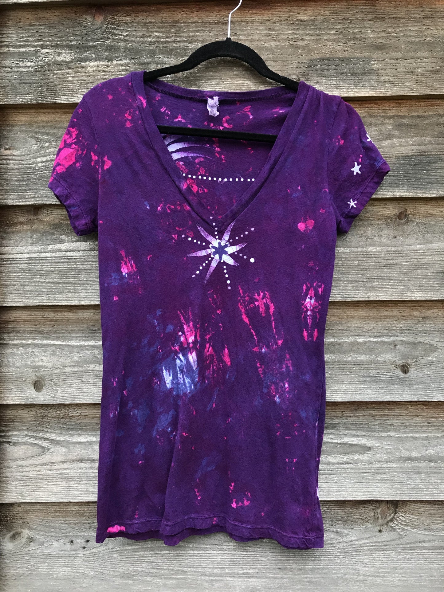 Center Star in Bright Purple Hand Painted Vneck Tee