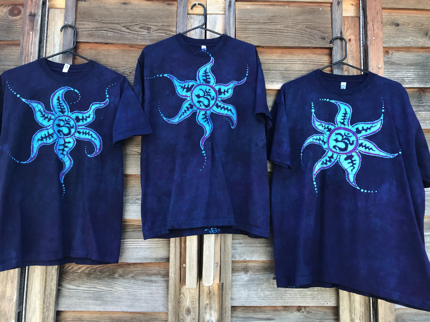 Deep Blue and Purple Om Sun Hand Painted Tshirt - Size XL Tshirts batikwalla