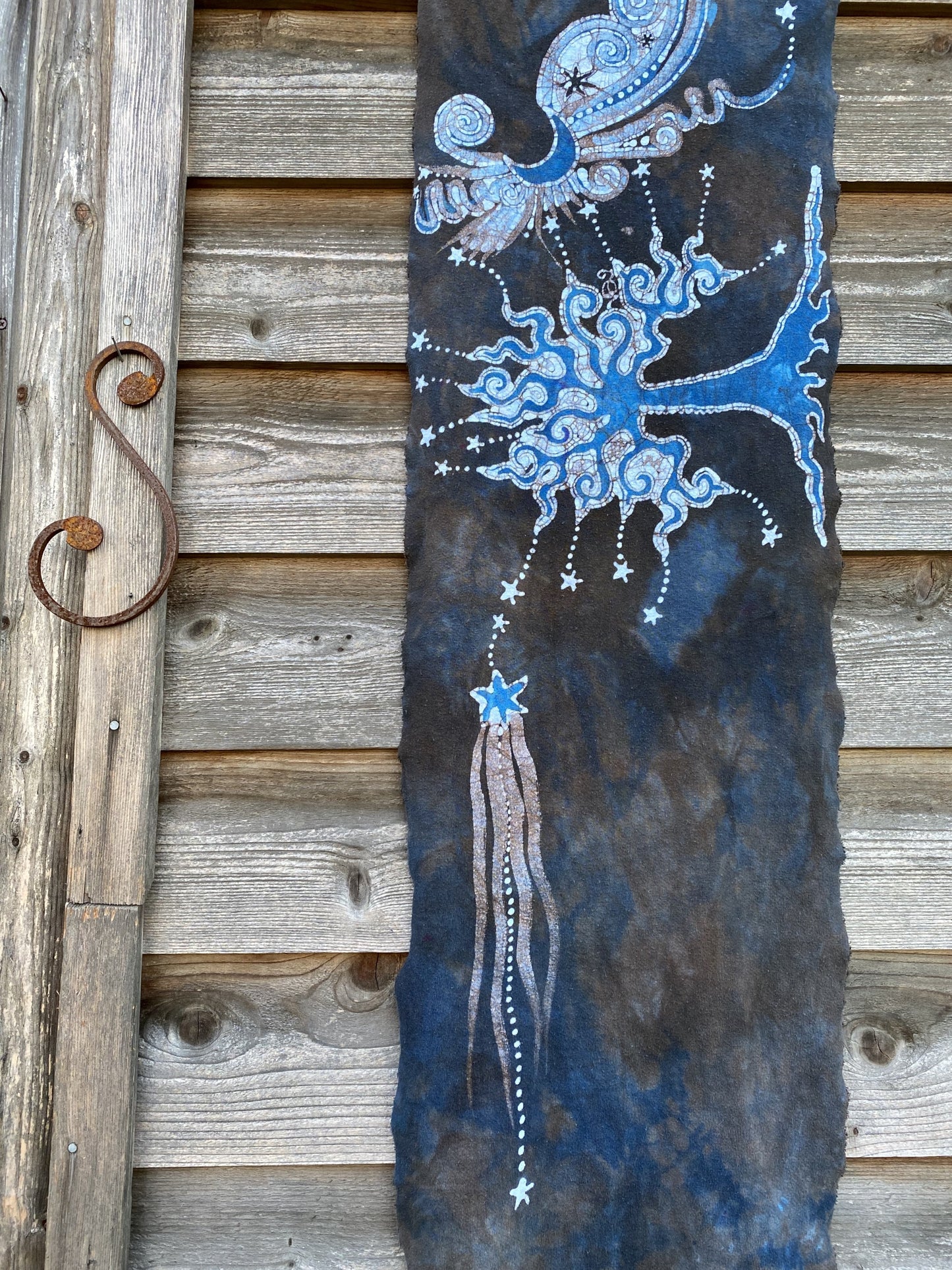 Blue Moon Oak Tree - Hand Painted Organic Cotton Batik Scarf scarf batikwalla
