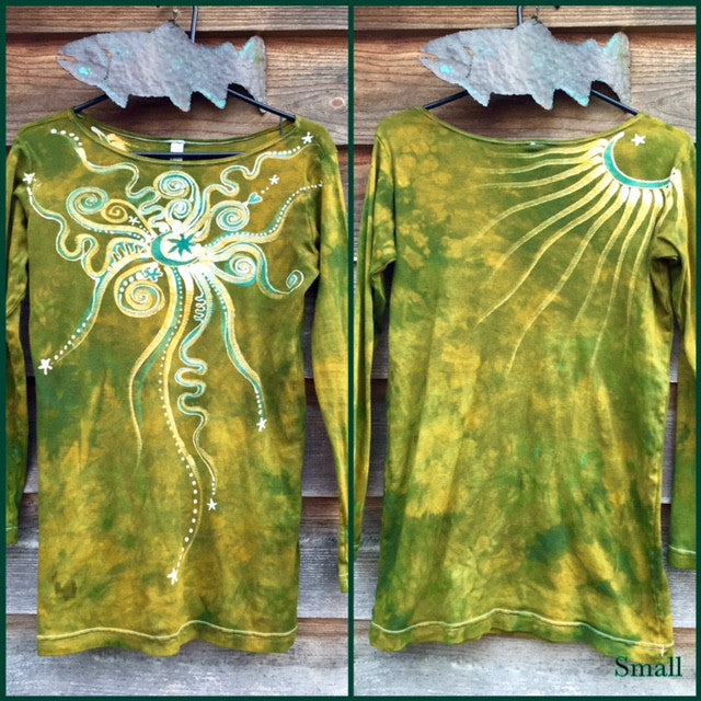 Dancing Green Envy Moon Long Sleeve Batik Top - Batikwalla 
 - 4