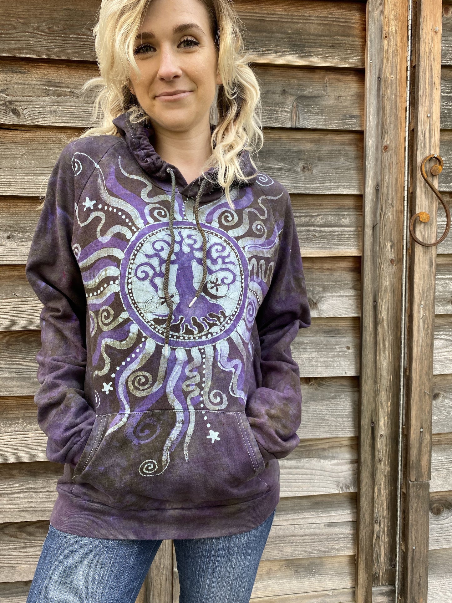 Sage Goddess Purple Tree Of Life Pullover Batik Hoodie - Handcrafted In Organic Cotton hoodie batikwalla