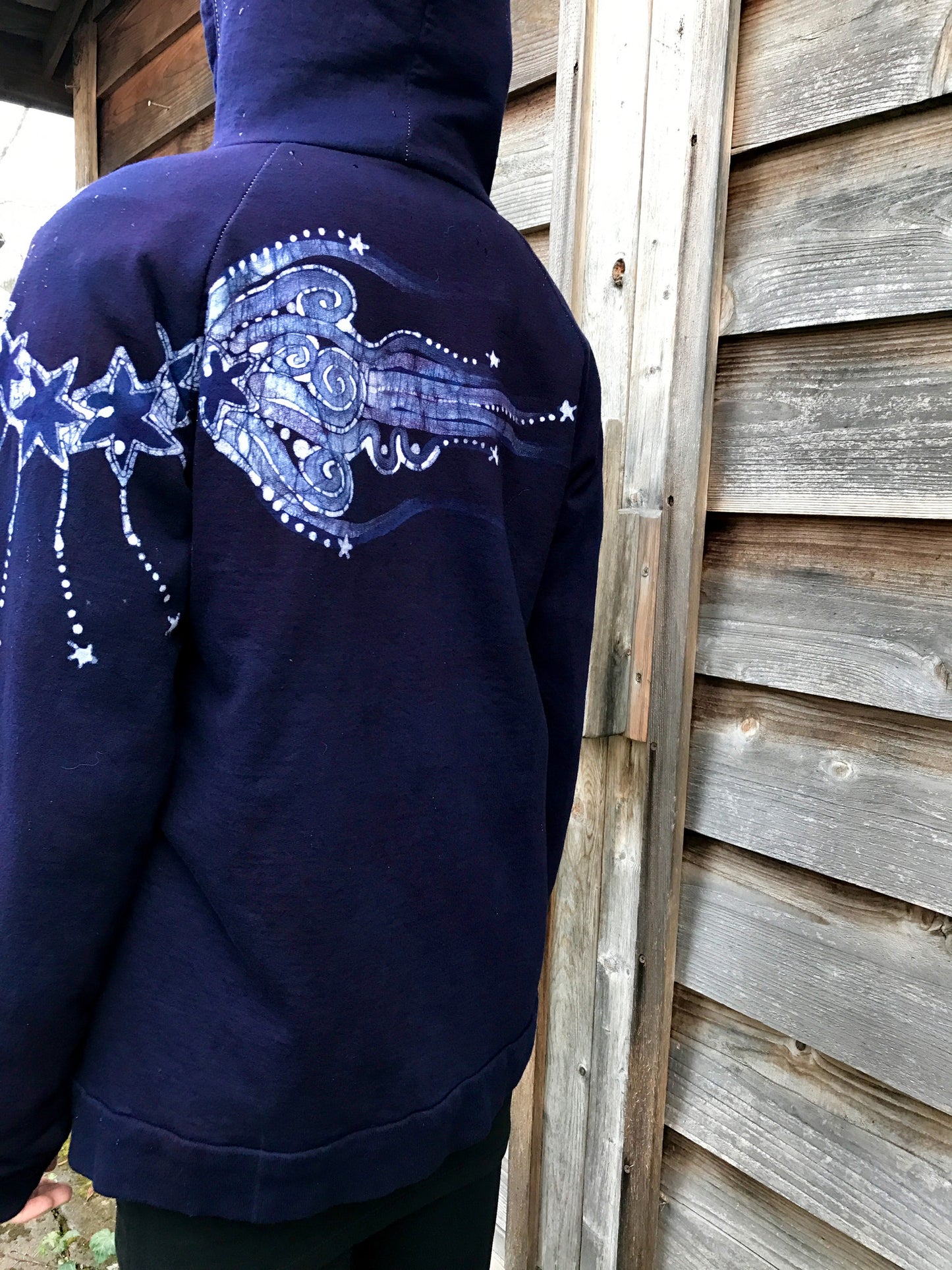 Deep Blue Midnight Moon Tree Organic Batik Hoodie