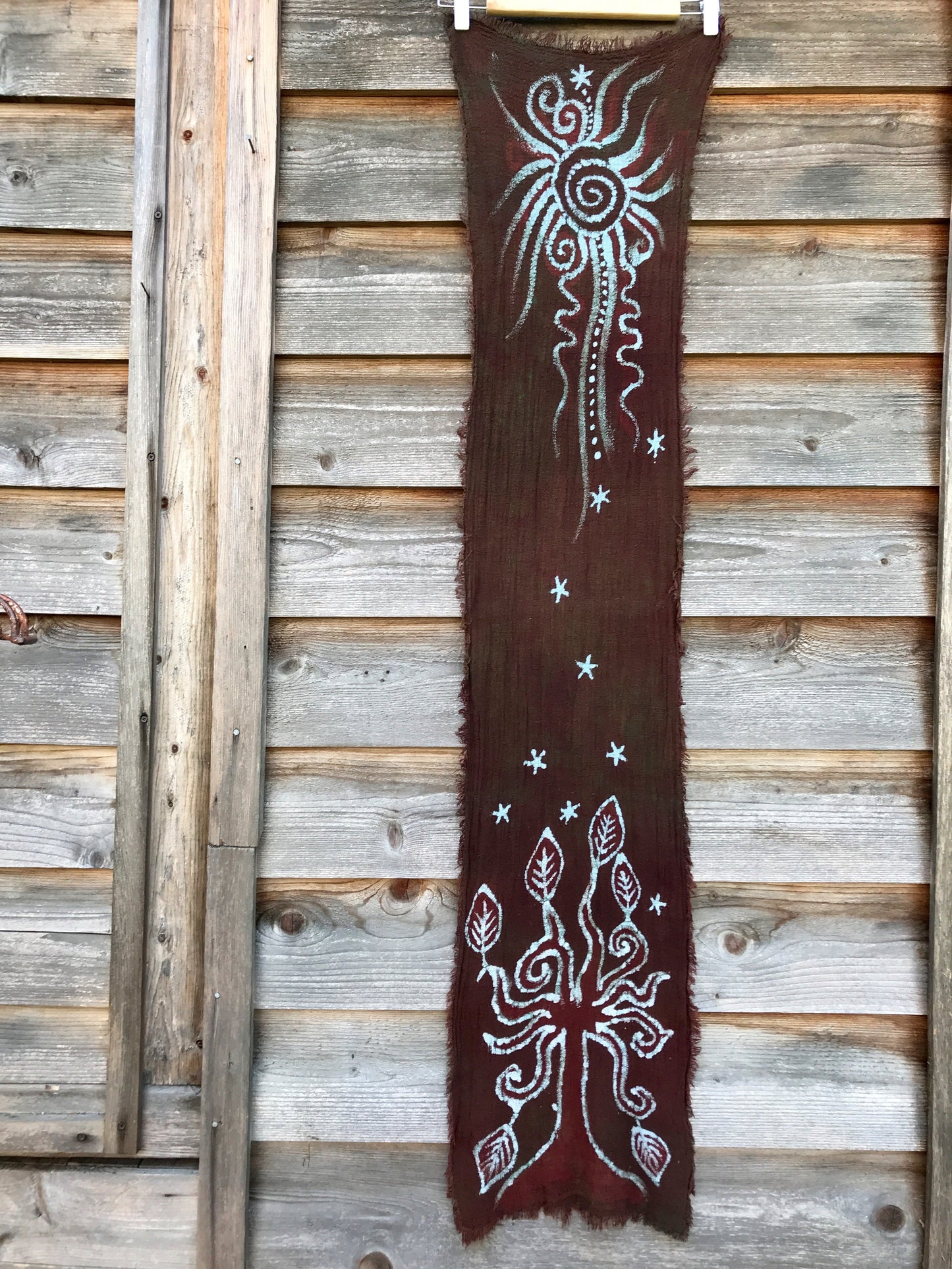 Brown Earth Oak Tree Handmade Batik Scarf in Organic Cotton