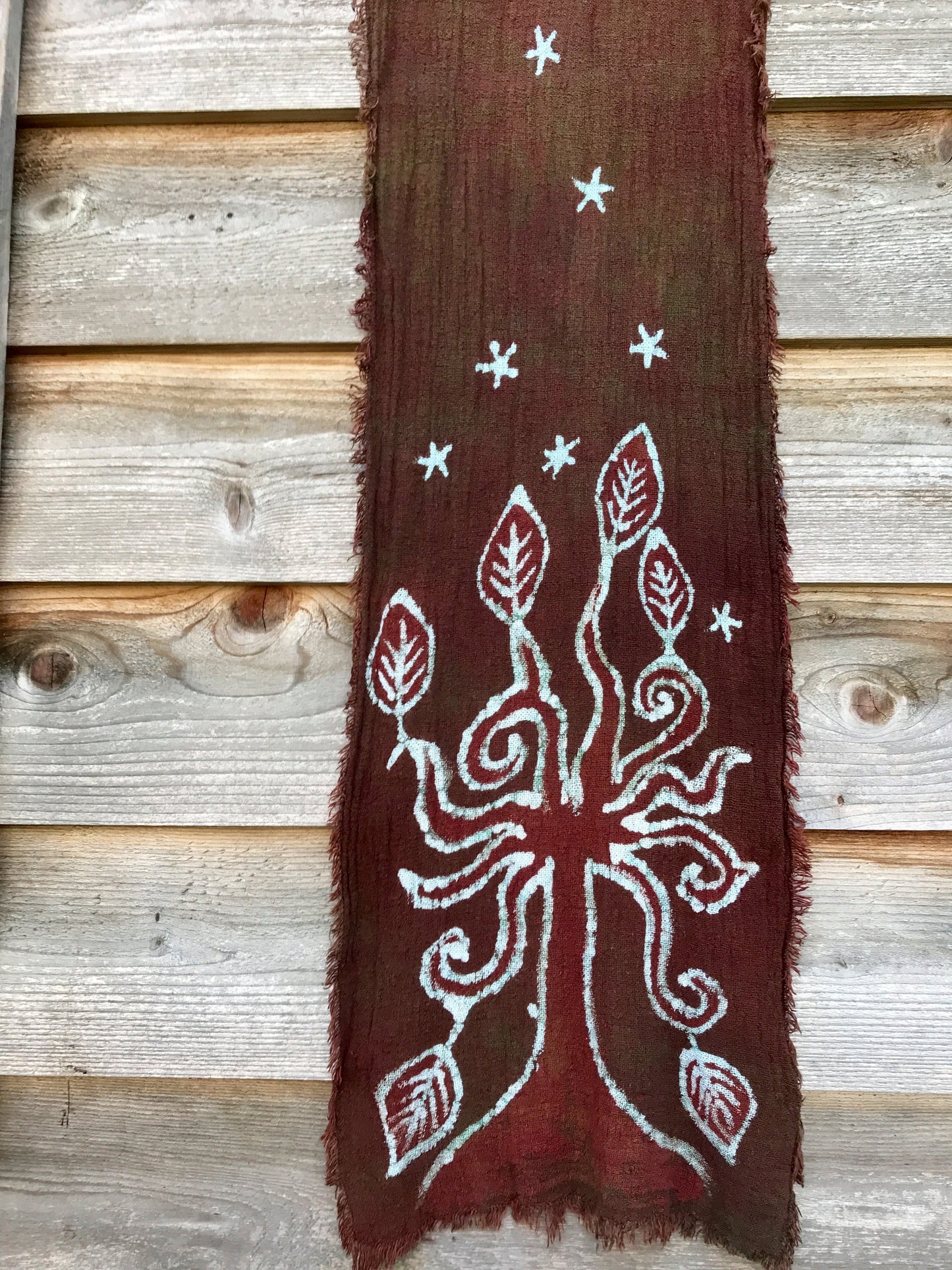 Brown Earth Oak Tree Handmade Batik Scarf in Organic Cotton