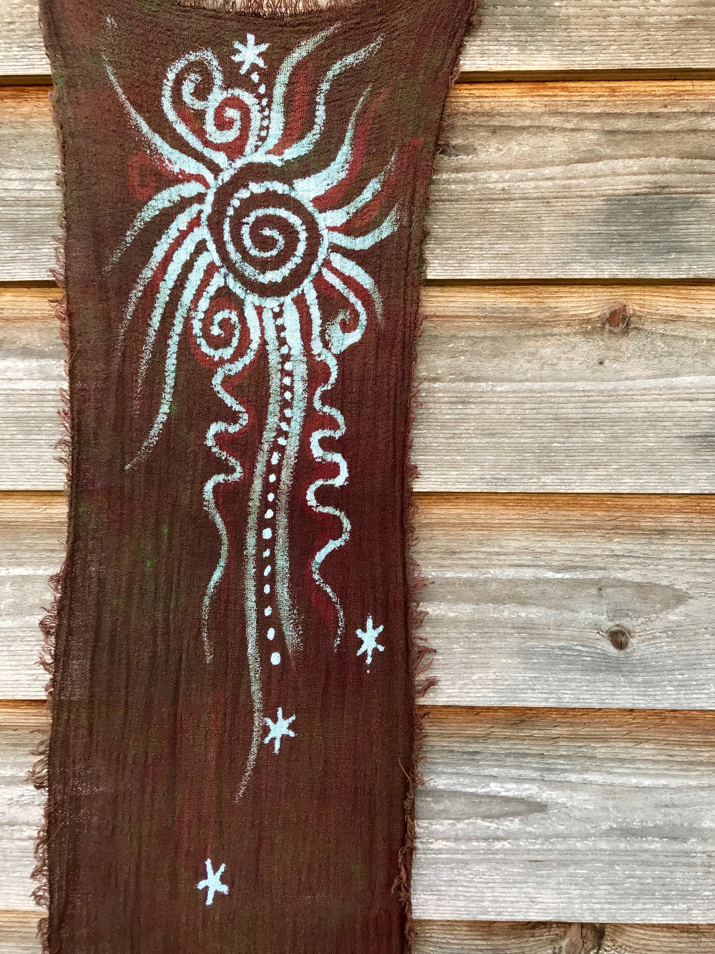 Brown Earth Oak Tree Handmade Batik Scarf in Organic Cotton