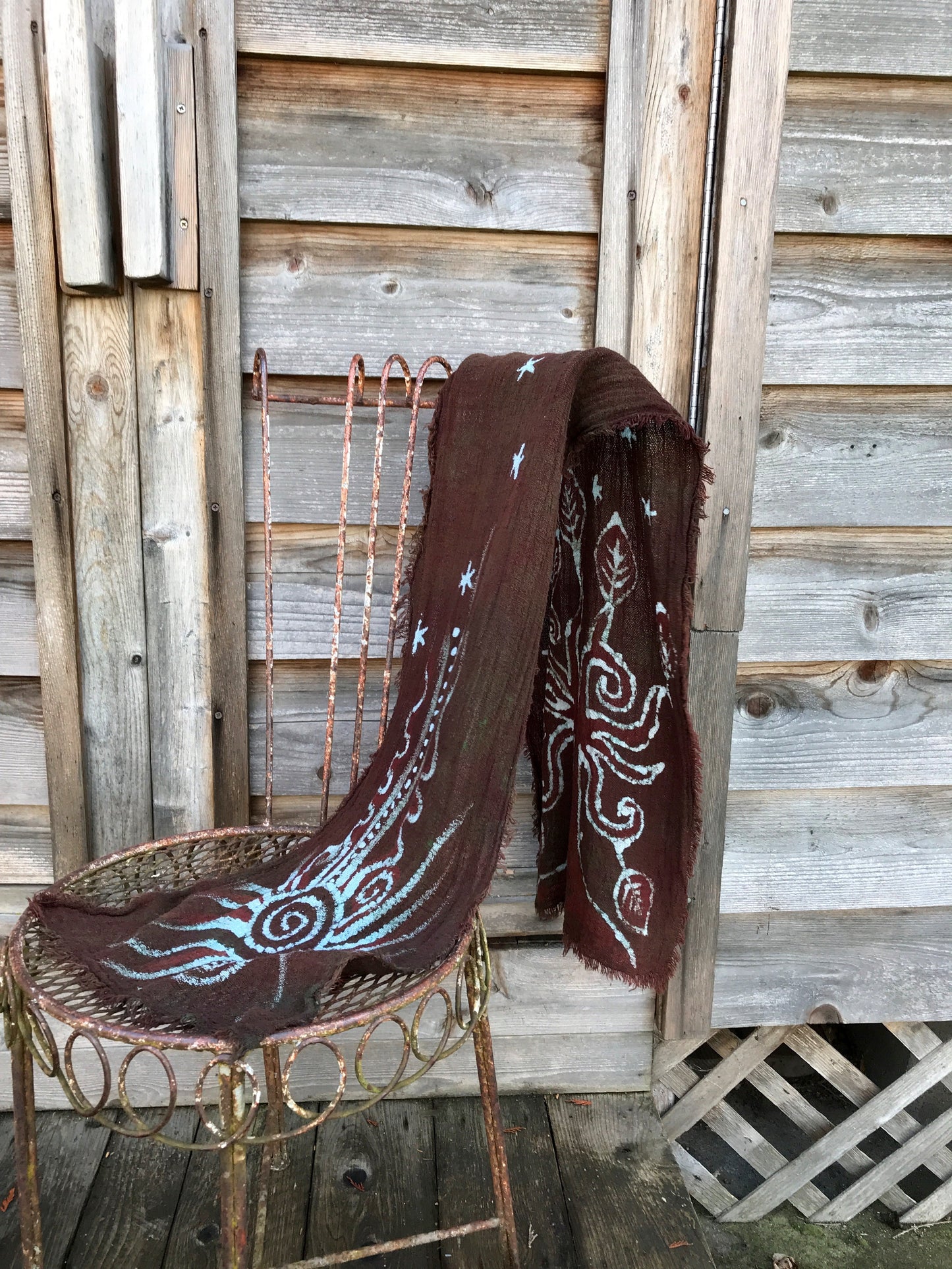 Brown Earth Oak Tree Handmade Batik Scarf in Organic Cotton