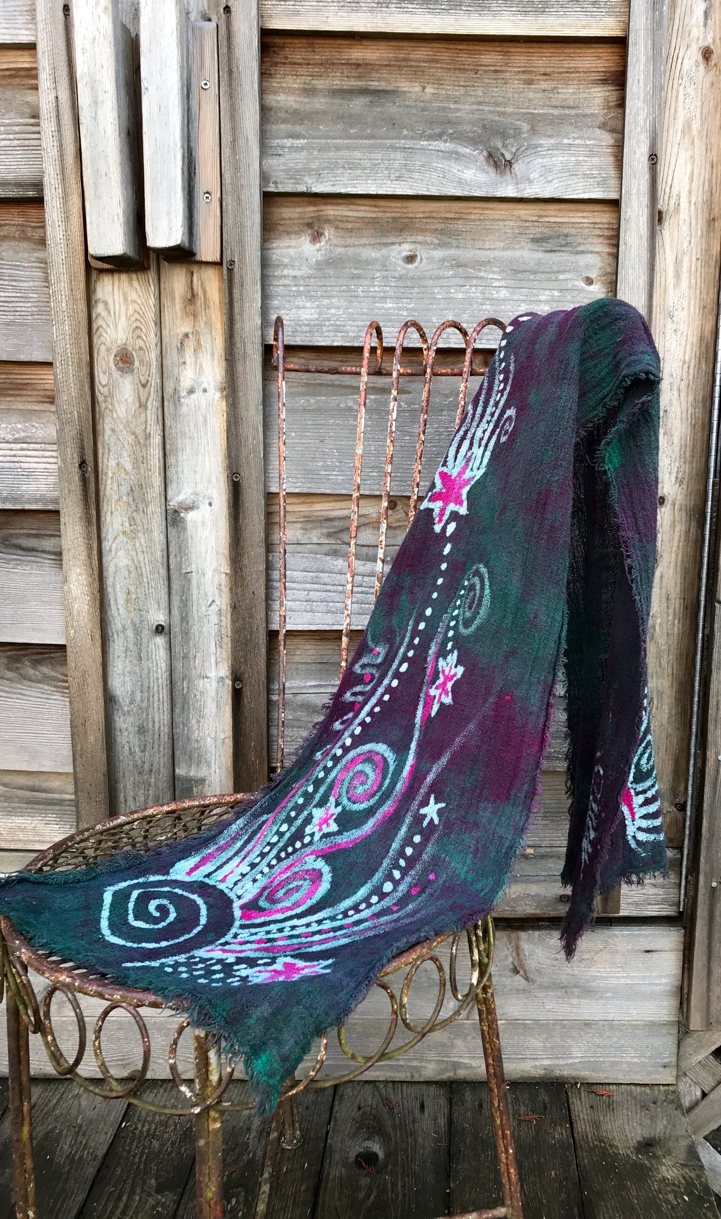 Tourmaline Moonbeams Handmade Batik Scarf in Organic Cotton