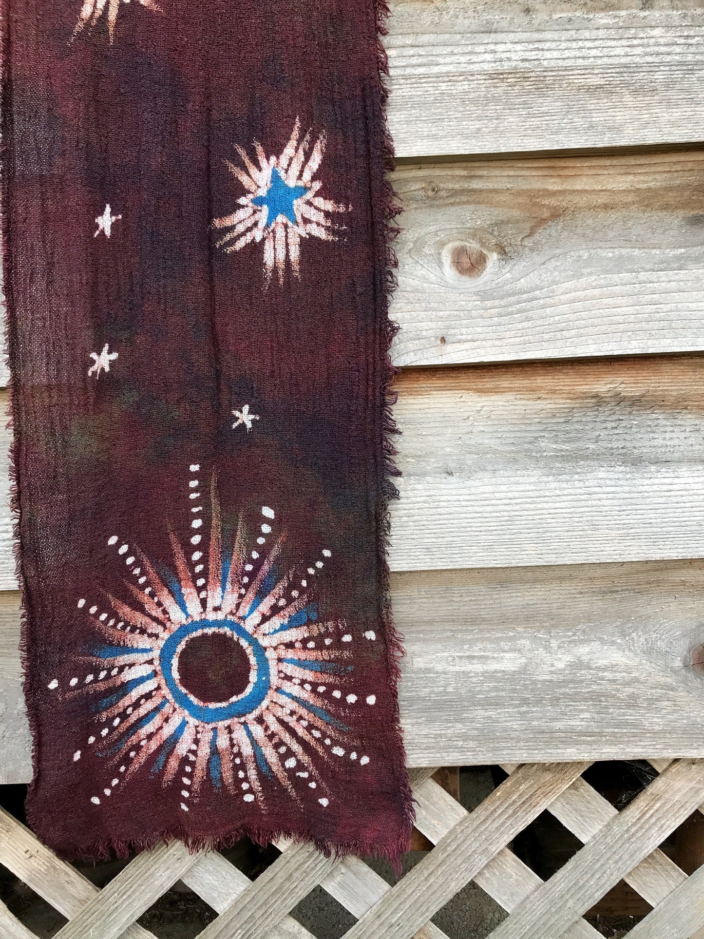 Blue Sky In Red Sedona Handmade Batik Scarf in Organic Cotton