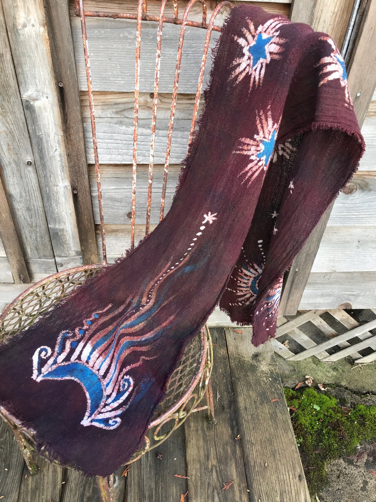 Blue Sky In Red Sedona Handmade Batik Scarf in Organic Cotton