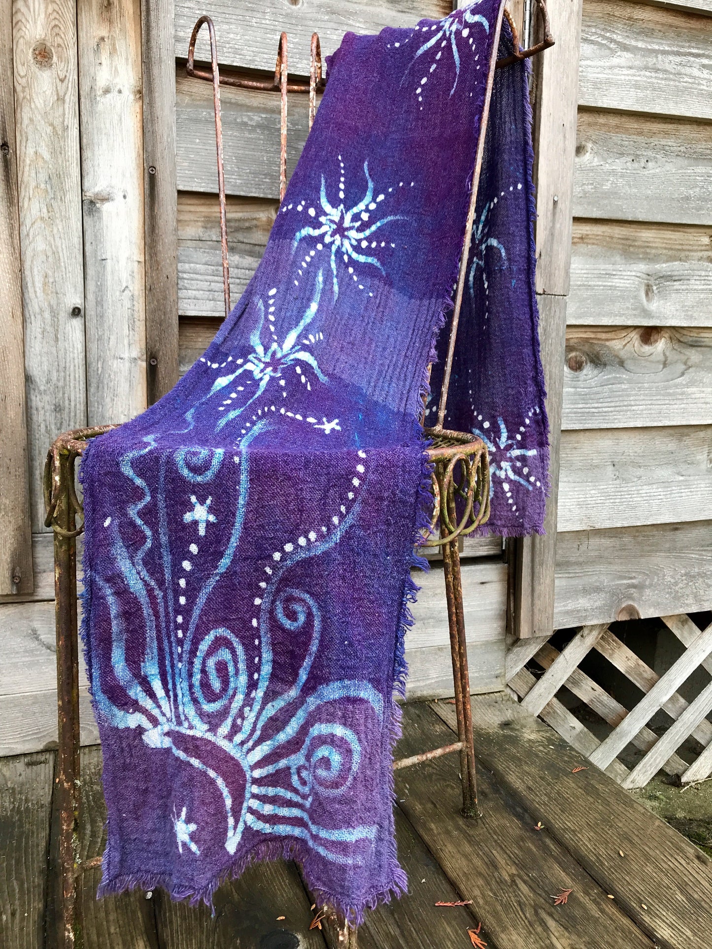 Purple Stars Light Up The Sky Handmade Batik Scarf in Organic Cotton - Long Length