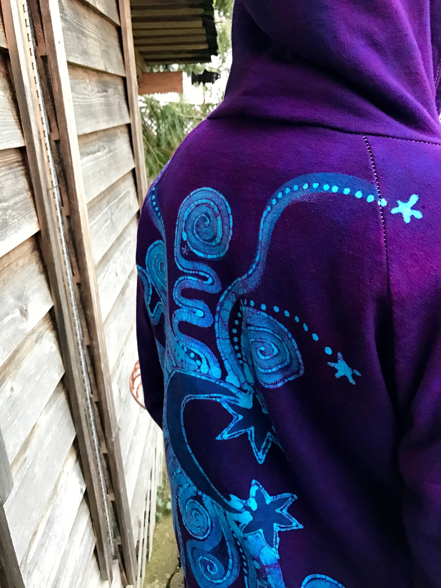 Owls In A Purple Tree Organic Cotton Batik Hoodie
