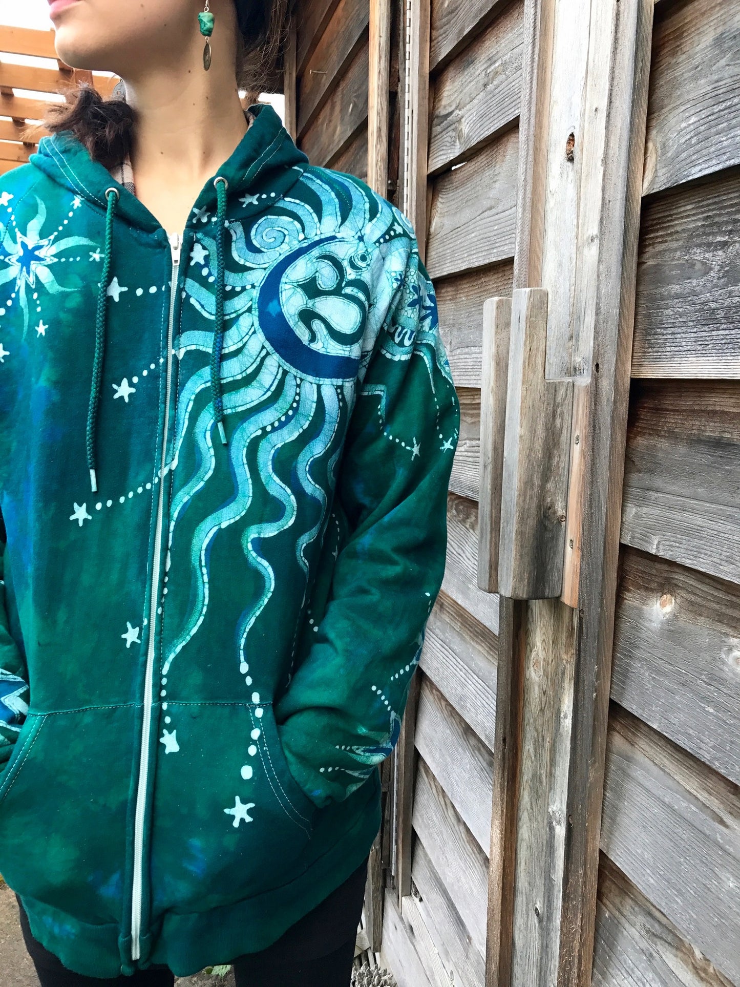 Teal Supernova Organic Cotton Batik Hoodie
