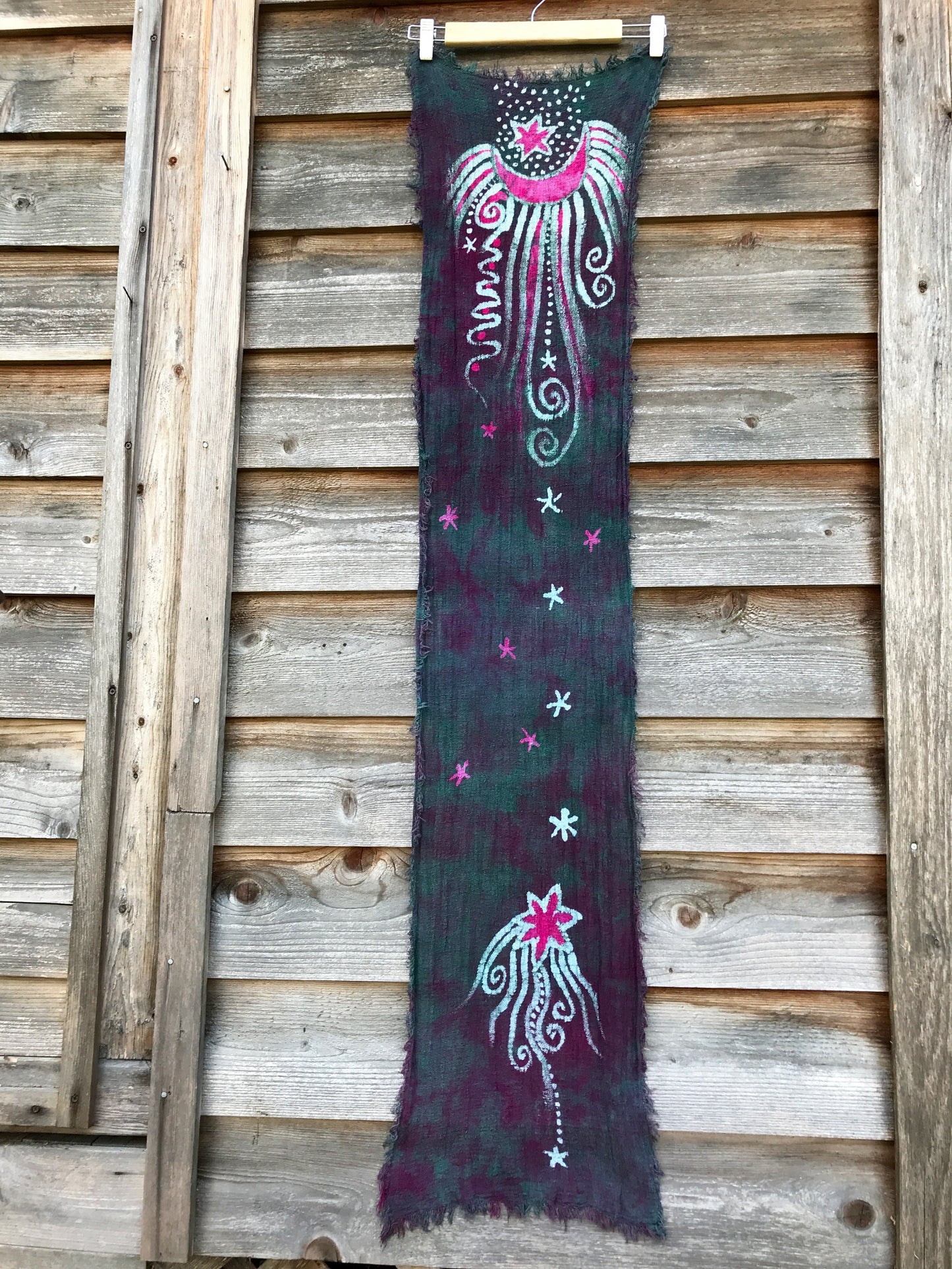 Tourmaline Moonbeams Handmade Batik Scarf in Organic Cotton