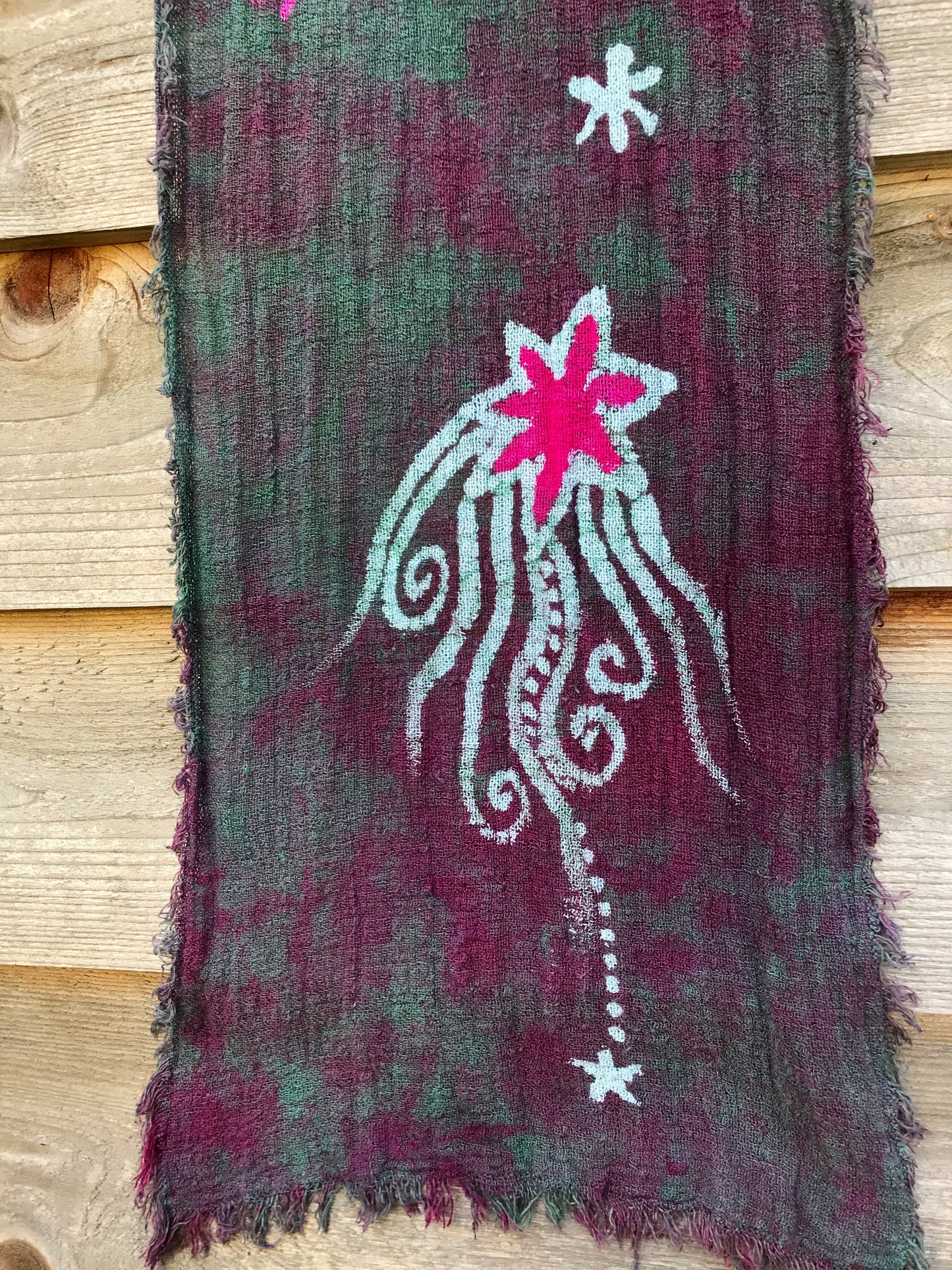 Tourmaline Moonbeams Handmade Batik Scarf in Organic Cotton