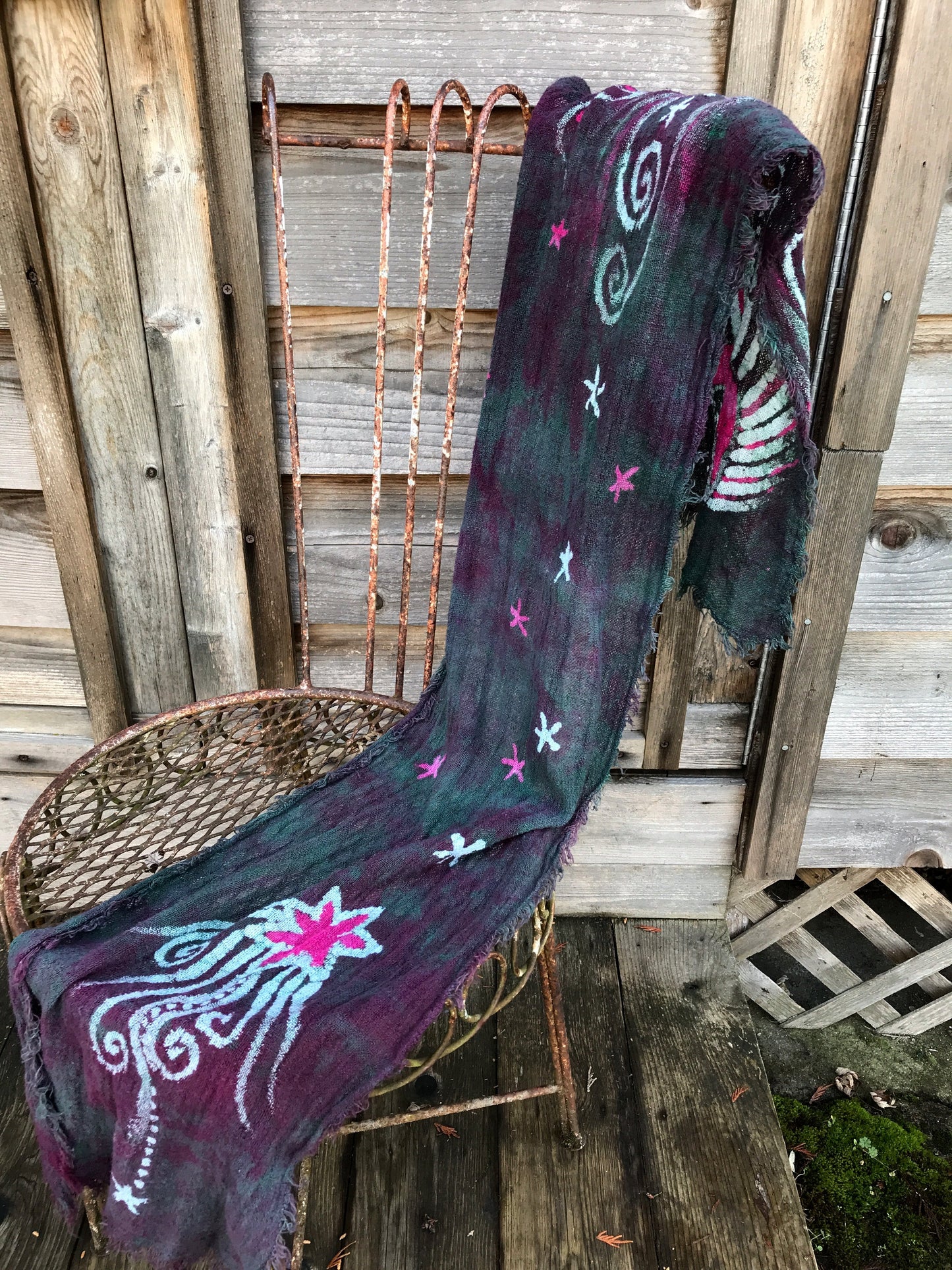 Tourmaline Moonbeams Handmade Batik Scarf in Organic Cotton