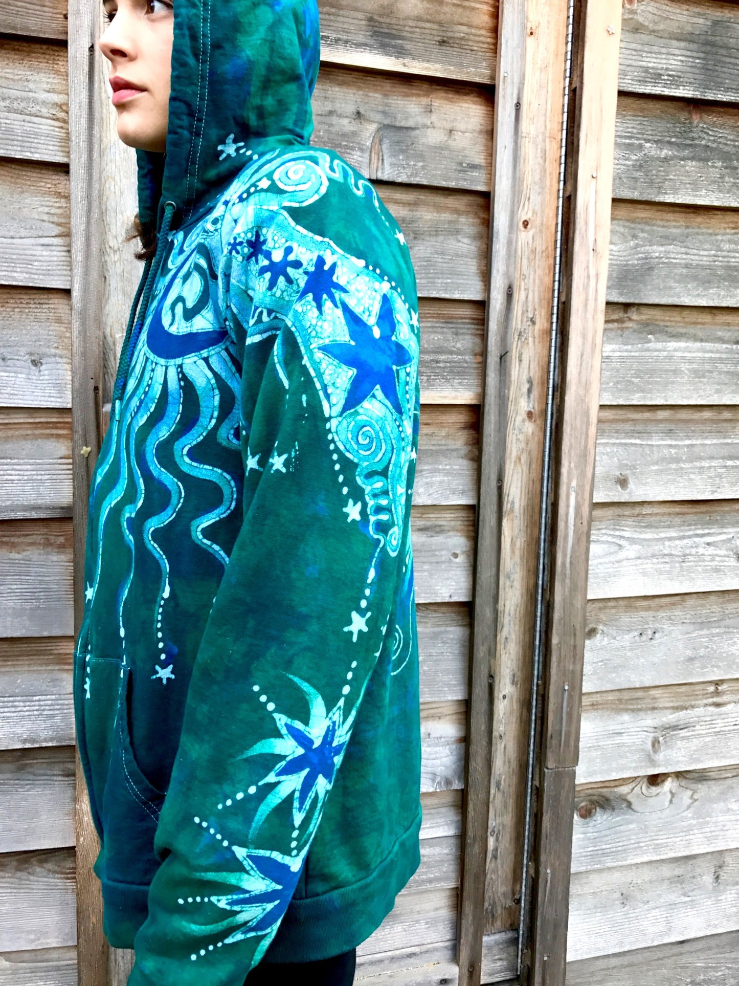 Teal Supernova Organic Cotton Batik Hoodie