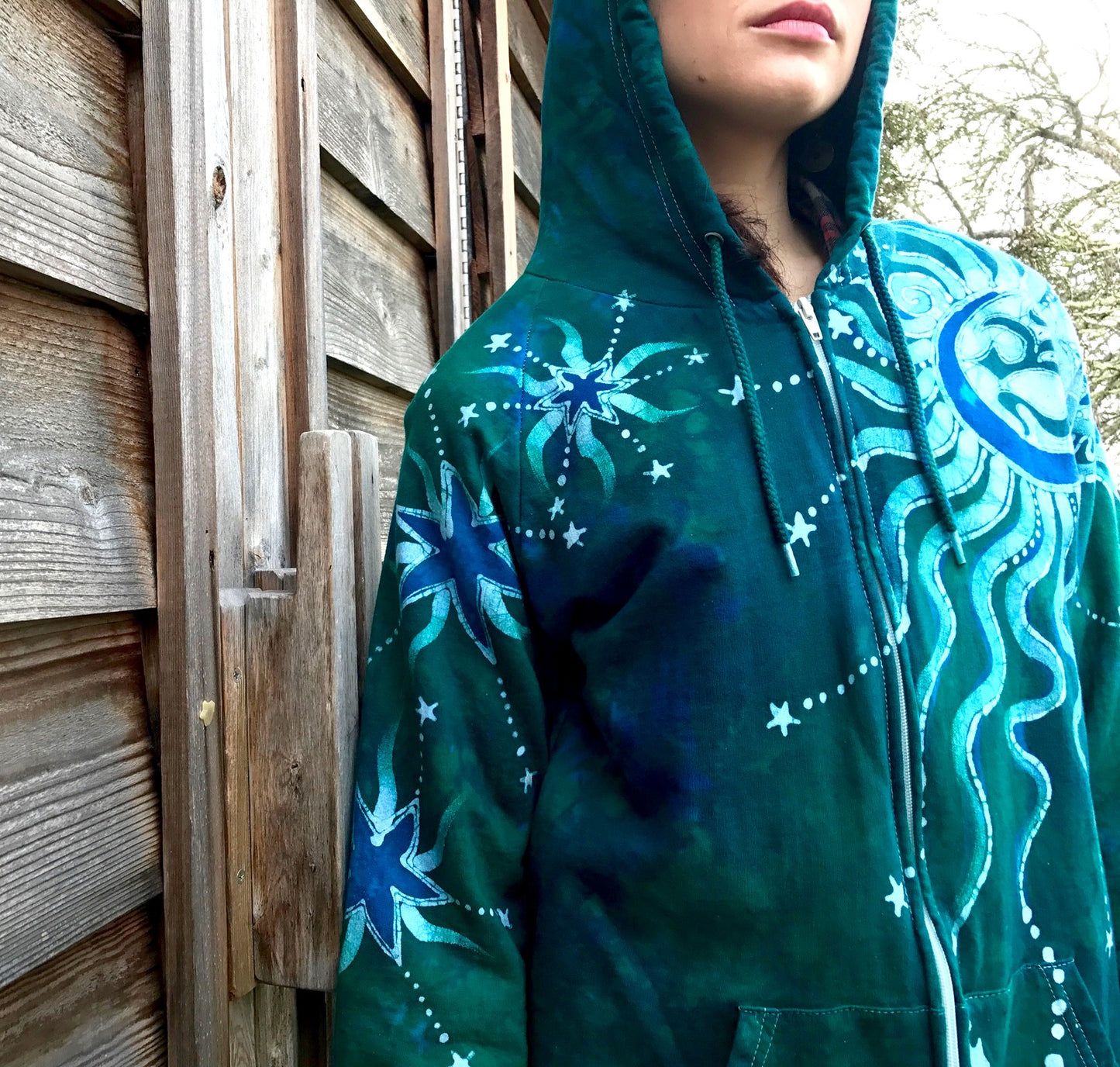 Teal Supernova Organic Cotton Batik Hoodie