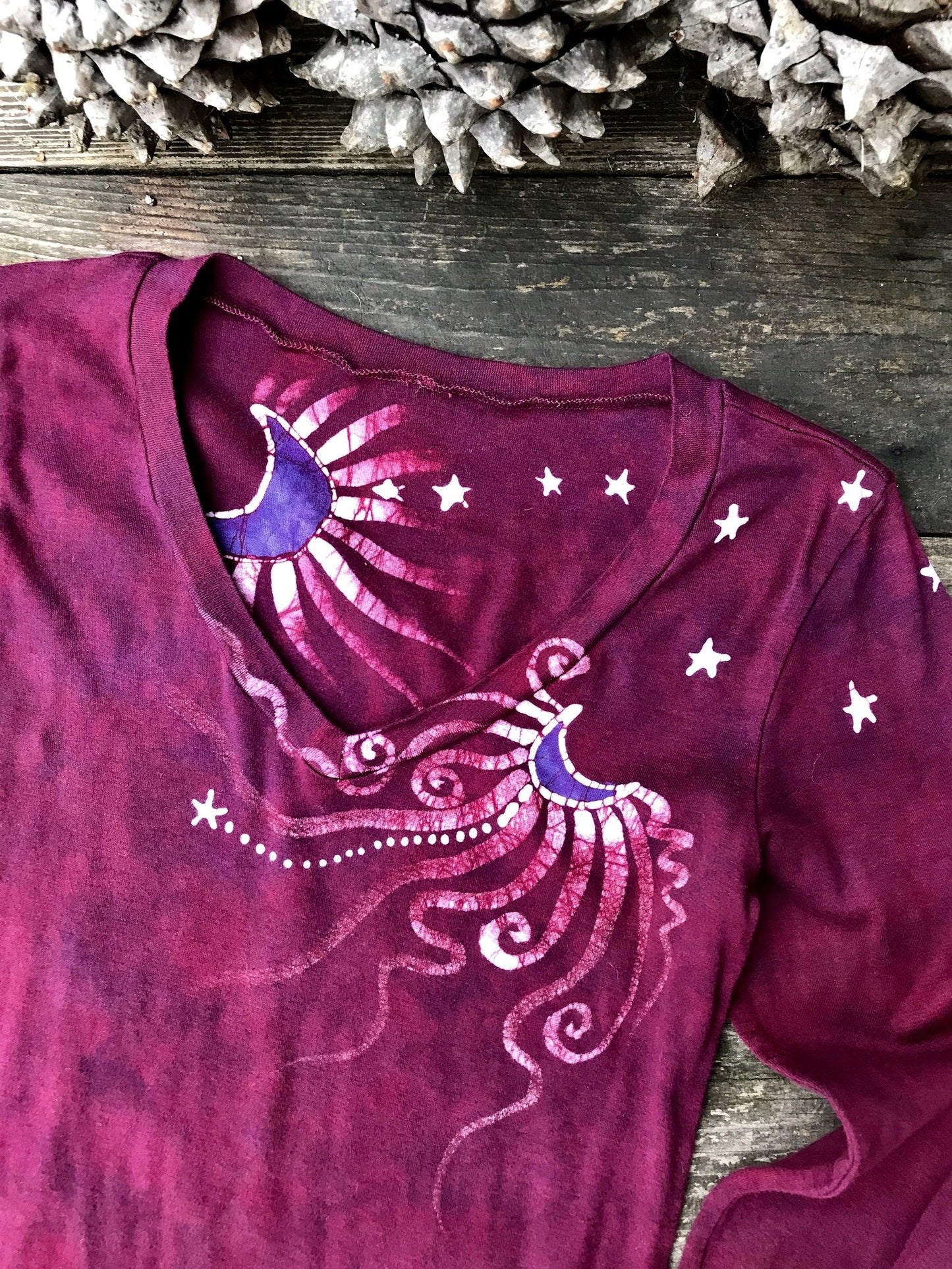 Berry Moon Batik Long Sleeve Vneck Top