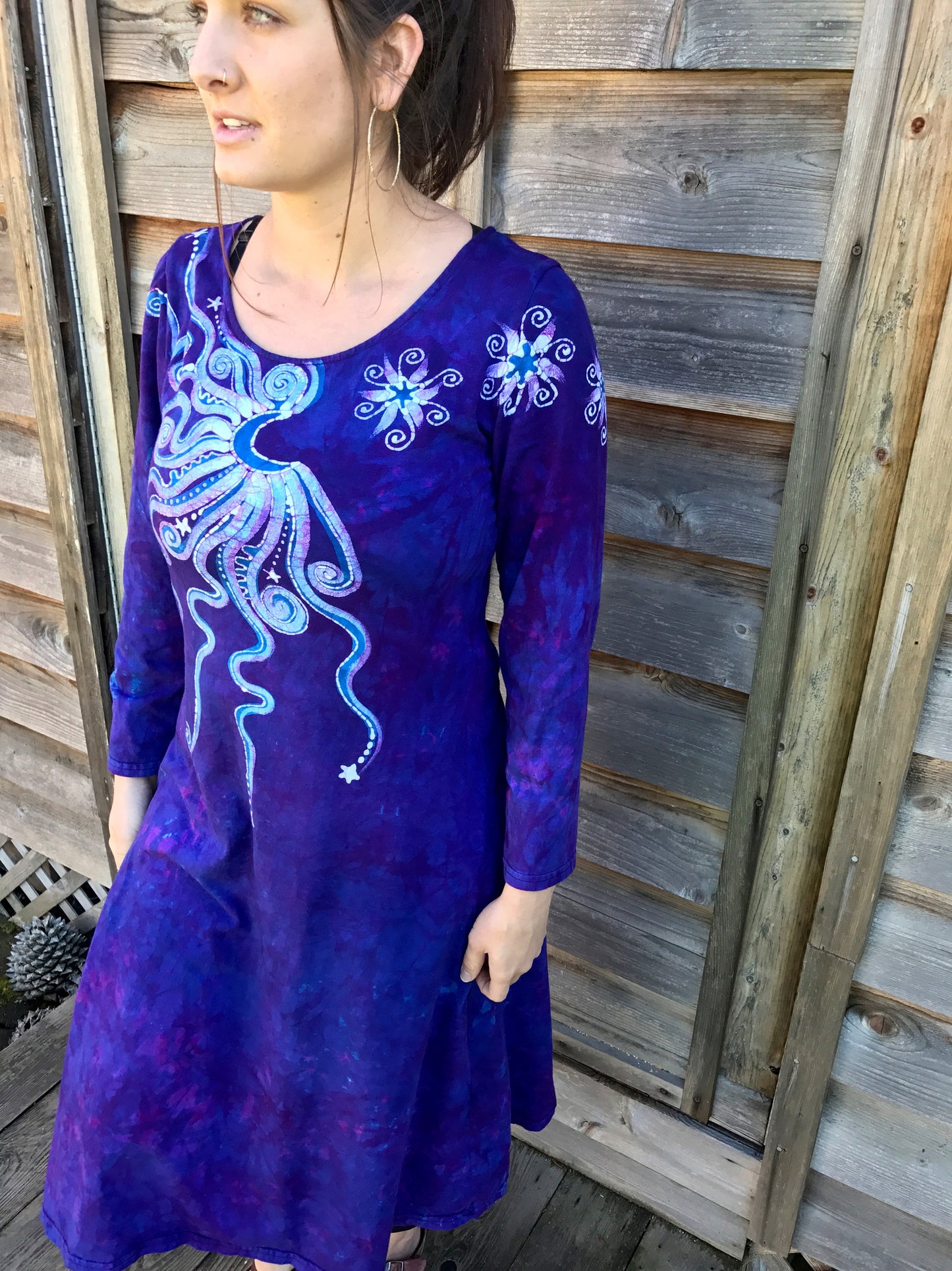 Blooming Iris Long Sleeve Batik Dress