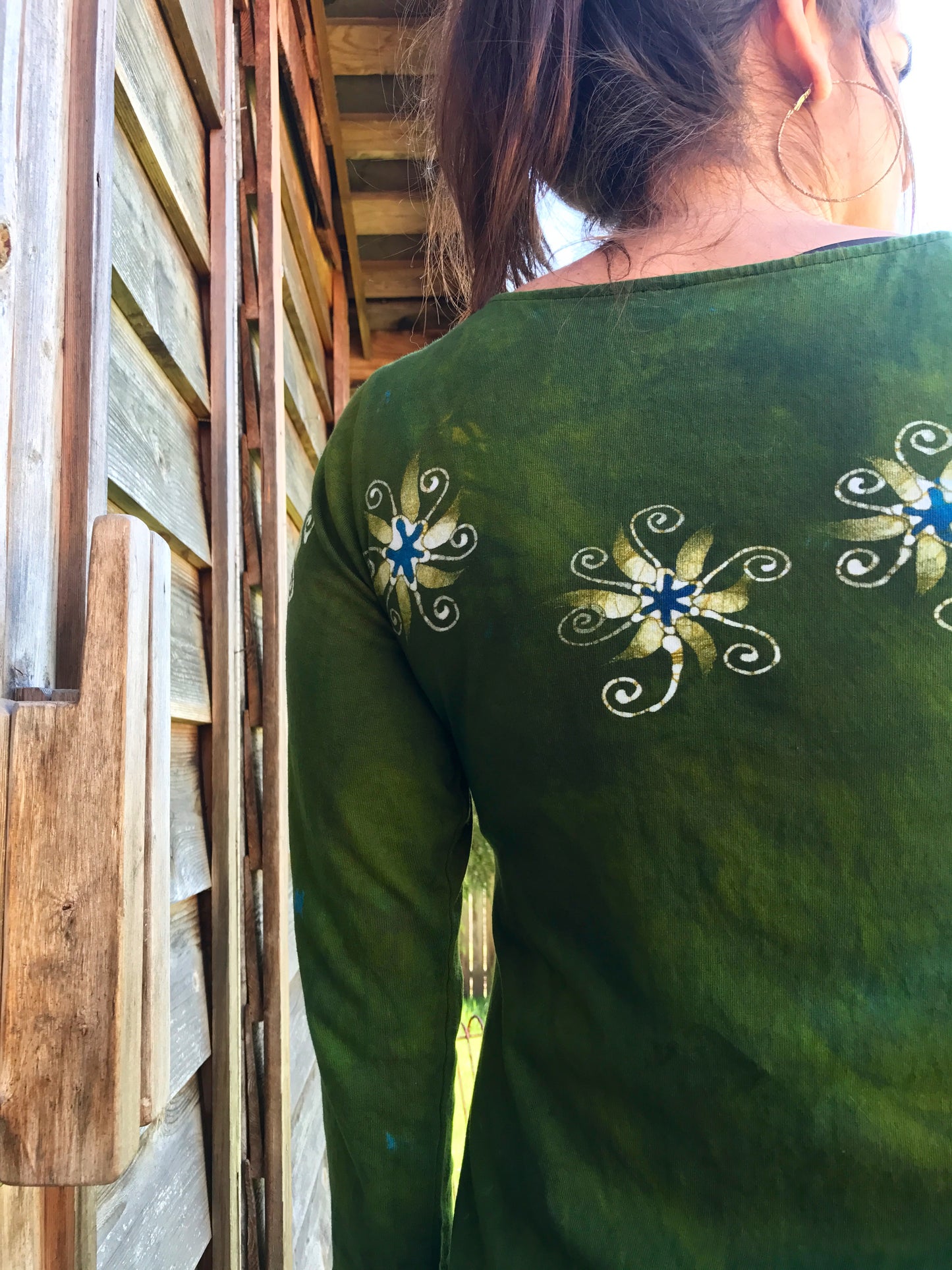 Dancing Green Moonbeams Long Sleeve Batik Dress