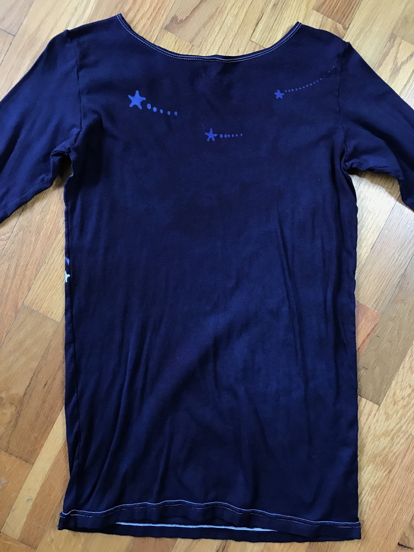 Navy Blue Center Moon & Triple Star Long Sleeve Batik Top - Size Medium