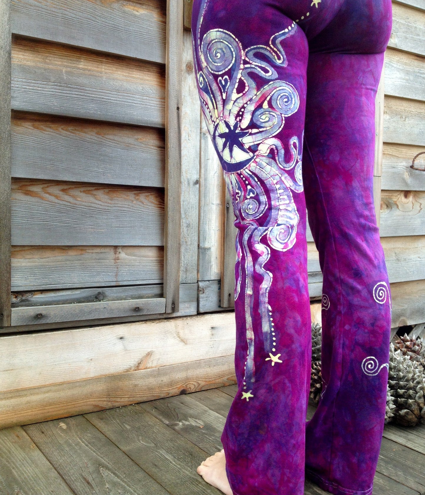 Sale - Check Measurements - Berry Contrary Batik Stretchy Movement Pants 2X Shorter batikwalla