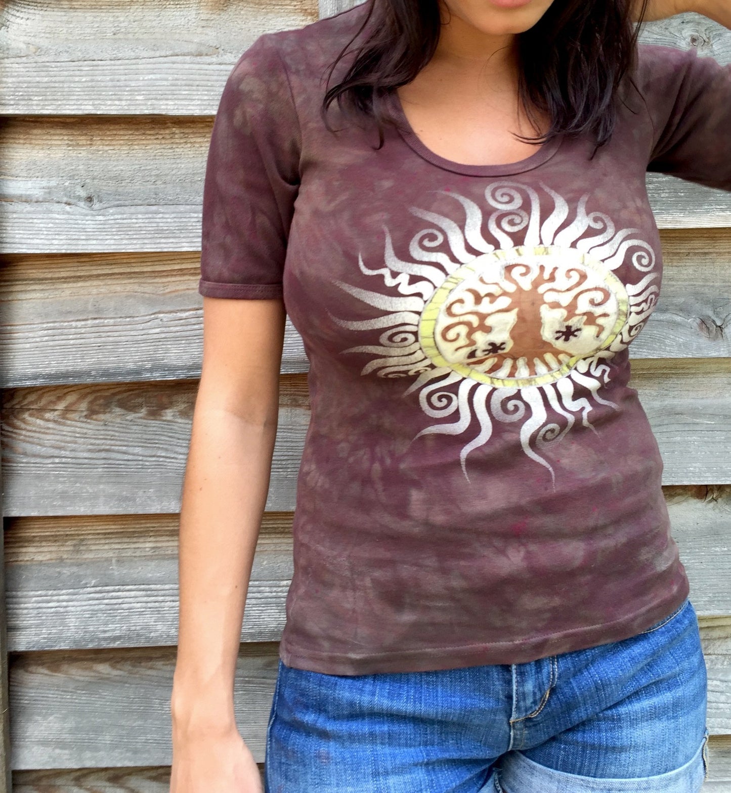 Deep Earth Tree of Life Sun Yoga Tee - Batik Print - Size Medium - Batikwalla
- 2