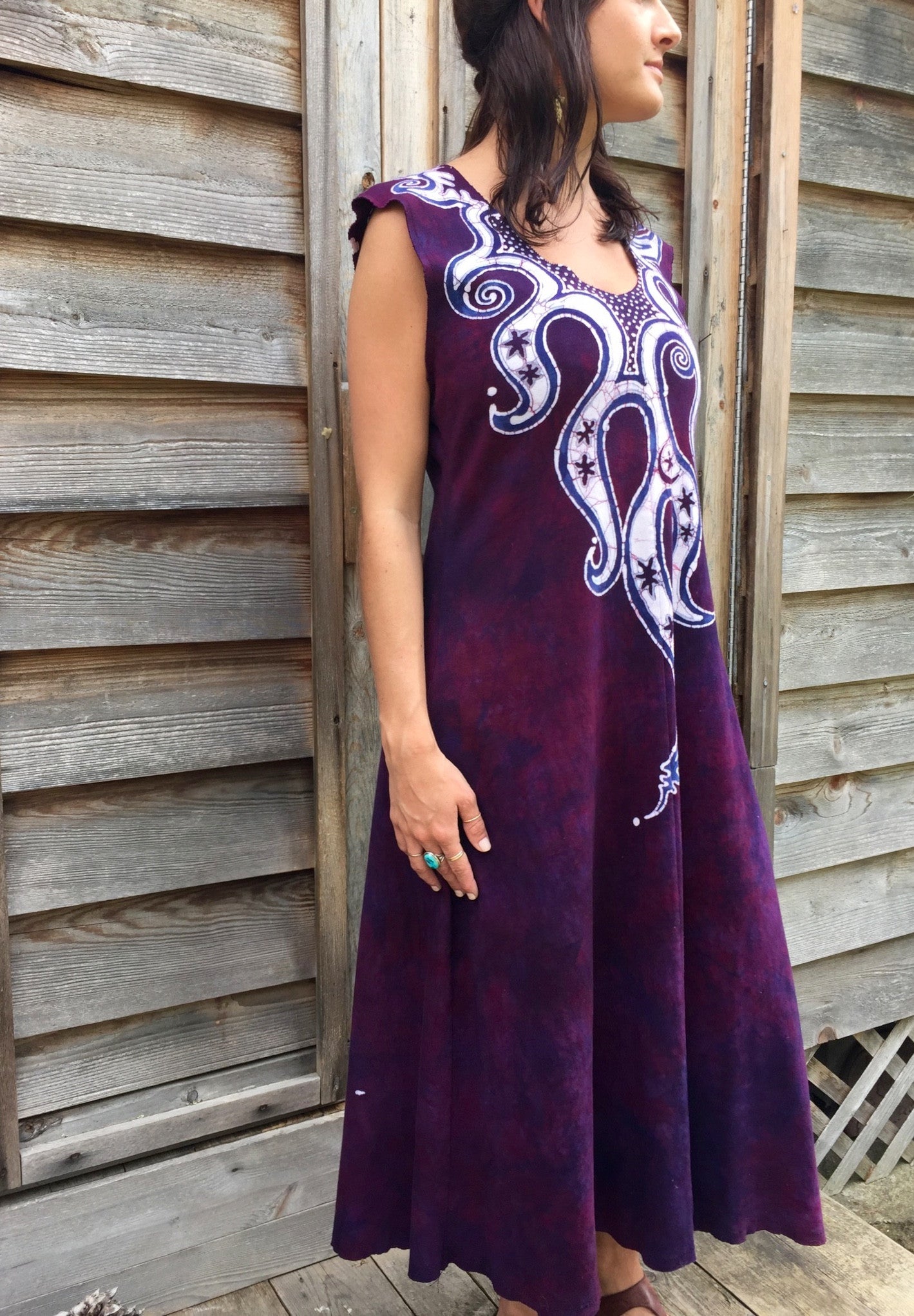 Octopus Tattoo in Deep Maroon Organic Cotton Batik Dress - Batikwalla
- 2