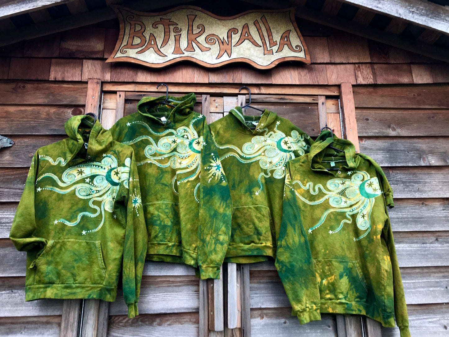 Dancing Green Moonbeam Meadow - Organic Cotton Batikwalla Hoodie
