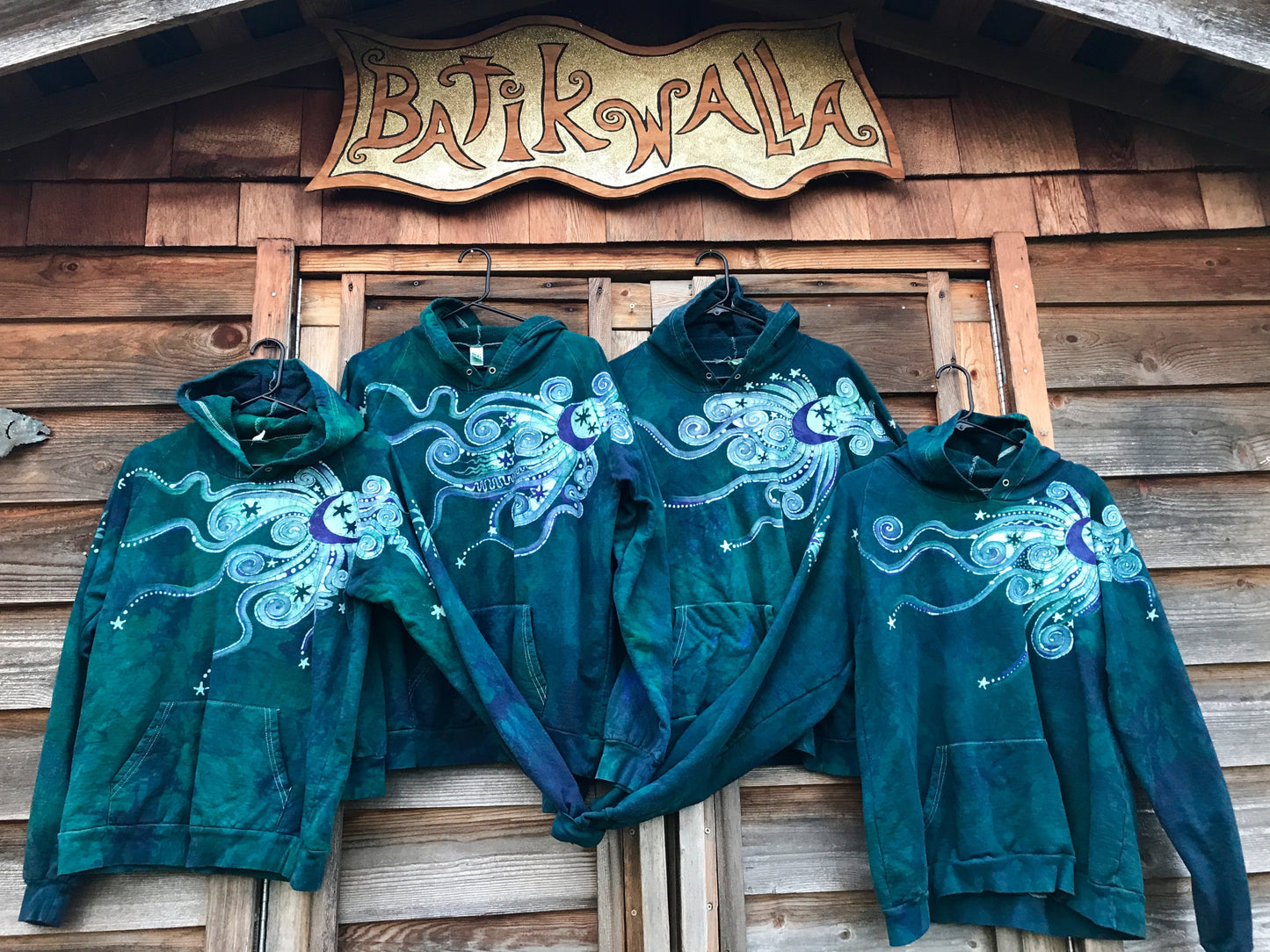 Galaxy Wonder In Teal And Purple - Organic Cotton Batikwalla Hoodie