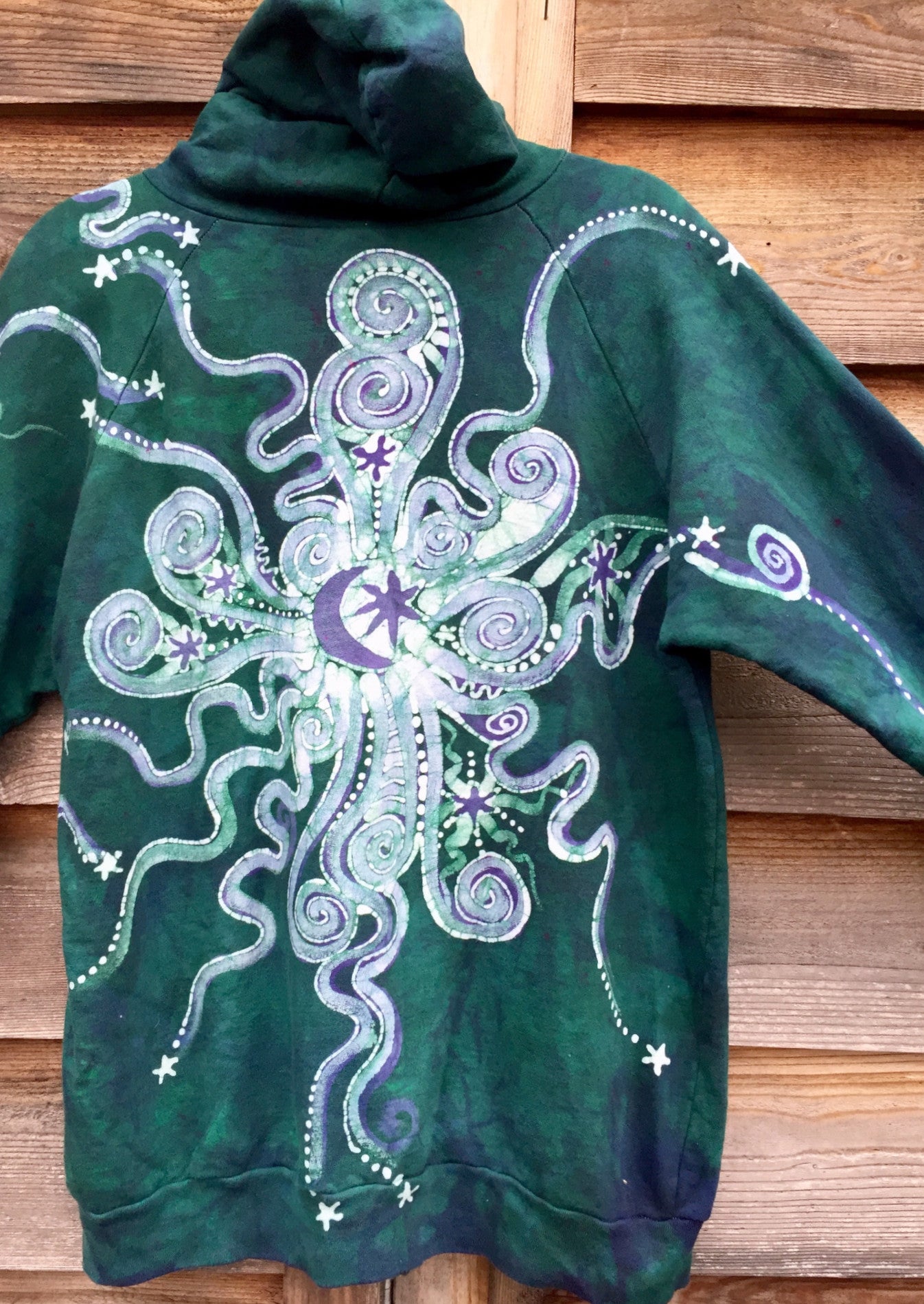 Teal and Purple Moon Organic Cotton Batik Hoodie - XL Men's (Unisex) - Batikwalla
- 5