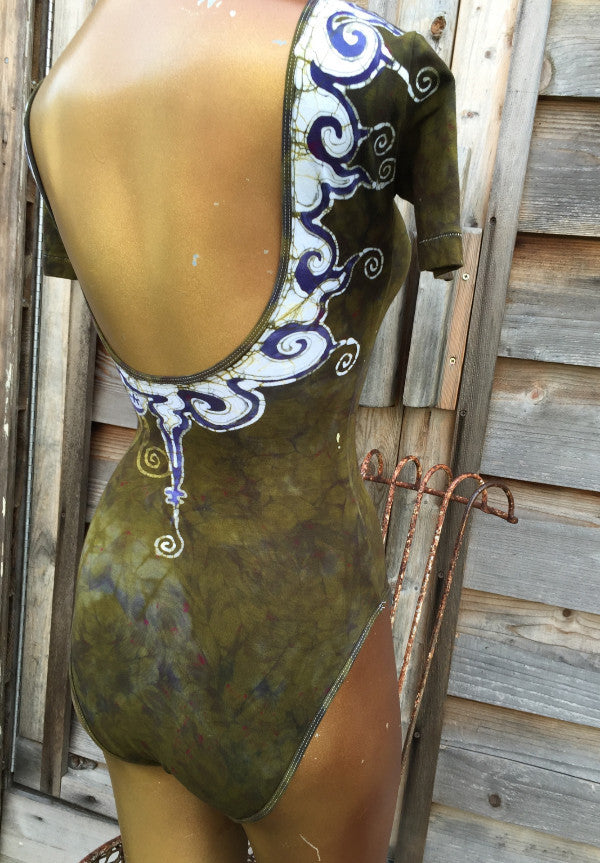 Dark Gold and Purple Batik Necklace Dance Leotard - Batikwalla
- 4