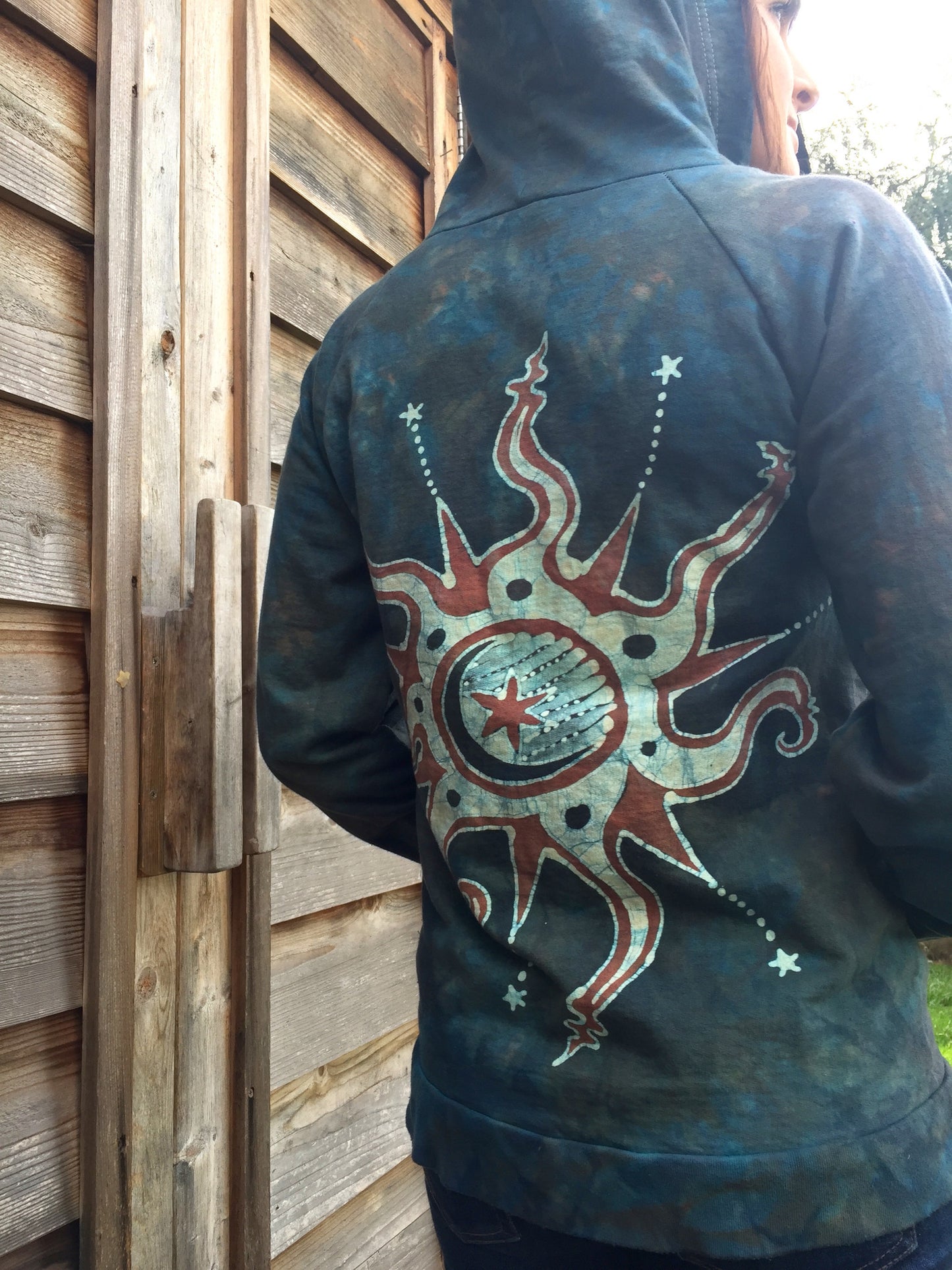 Tree in the Blue Mist Handmade Batik Hoodie - Medium Men's (Unisex) - Batikwalla
- 4