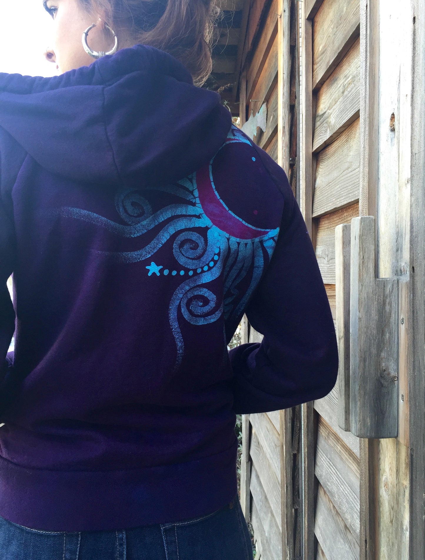 Deep Blue and Purple Moon Star Handmade Batik Hoodie - Batikwalla
- 2