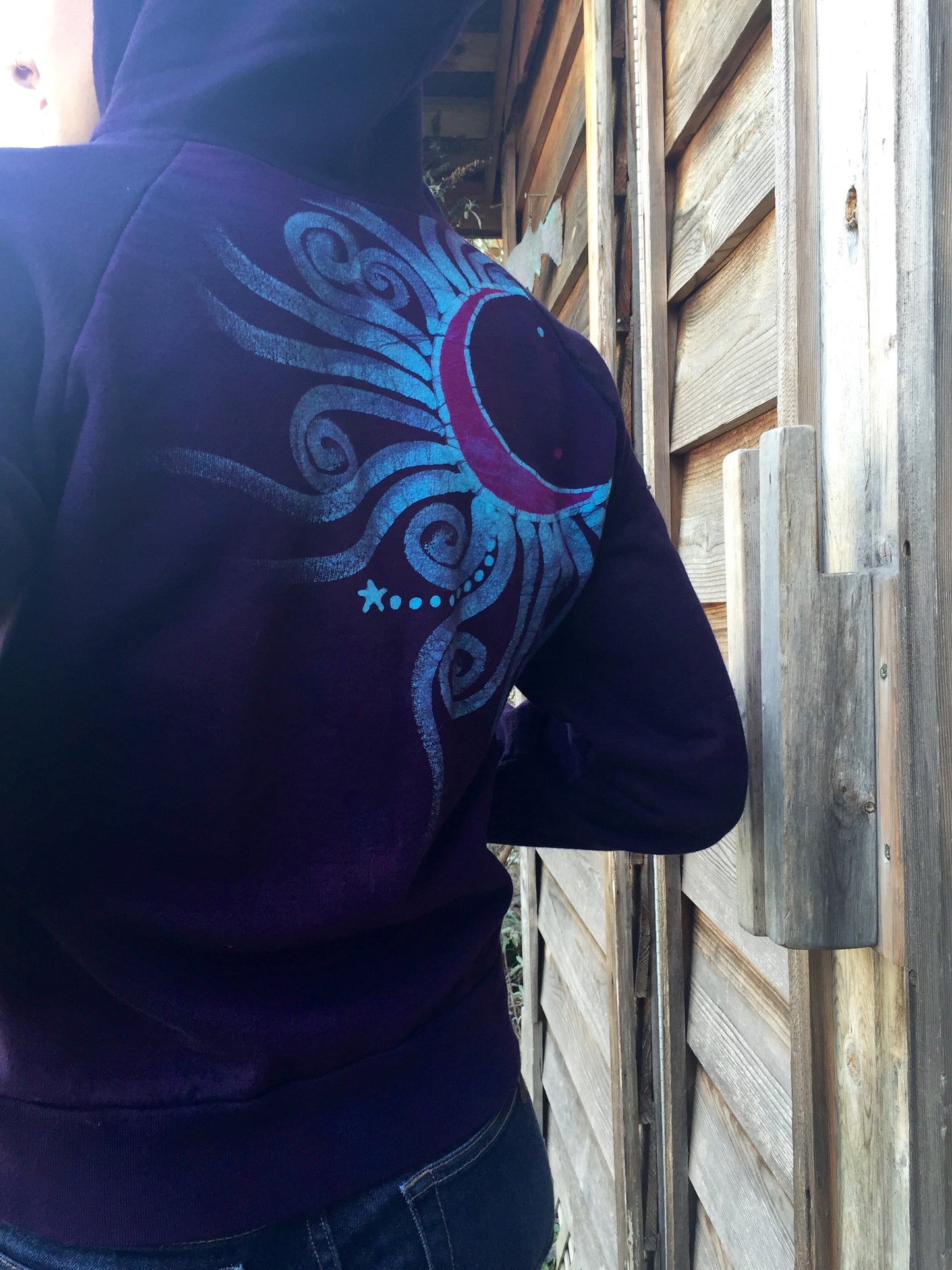 Deep Blue and Purple Moon Star Handmade Batik Hoodie - Batikwalla
- 3