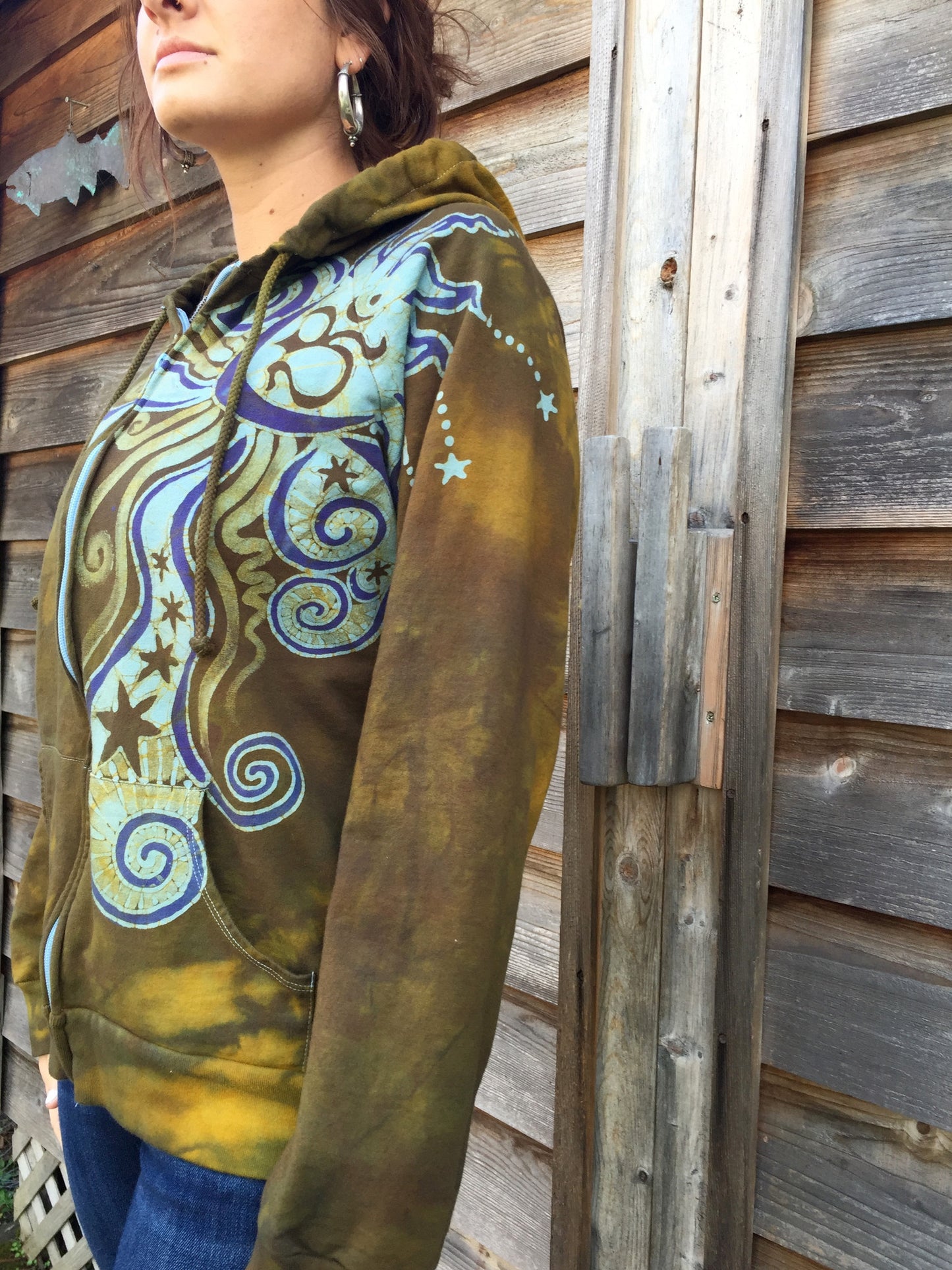 Wild Moon In The Field of Possibilities Handmade Batik Hoodie - Women's Size 2X - Batikwalla
- 3