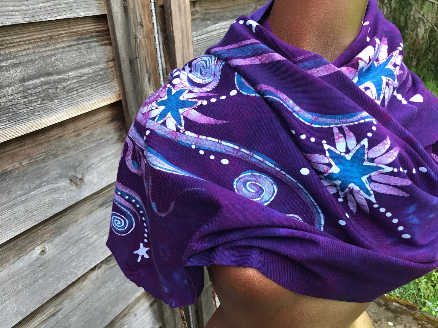 Purple Om Sun Hand Painted Organic Cotton Batik Scarf