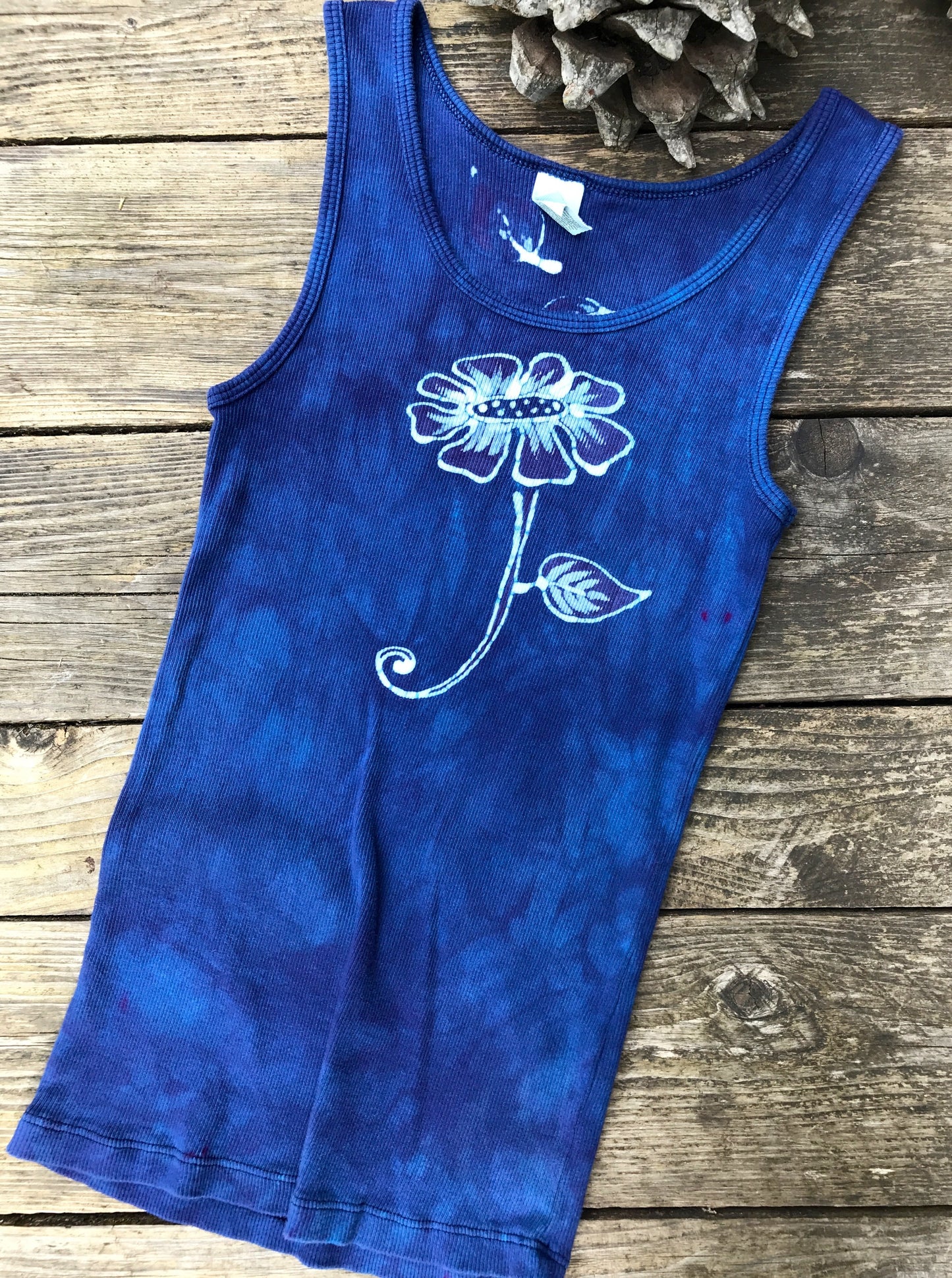 Blue Cosmos Flower Power Batik Tank Top - Size Small ONLY