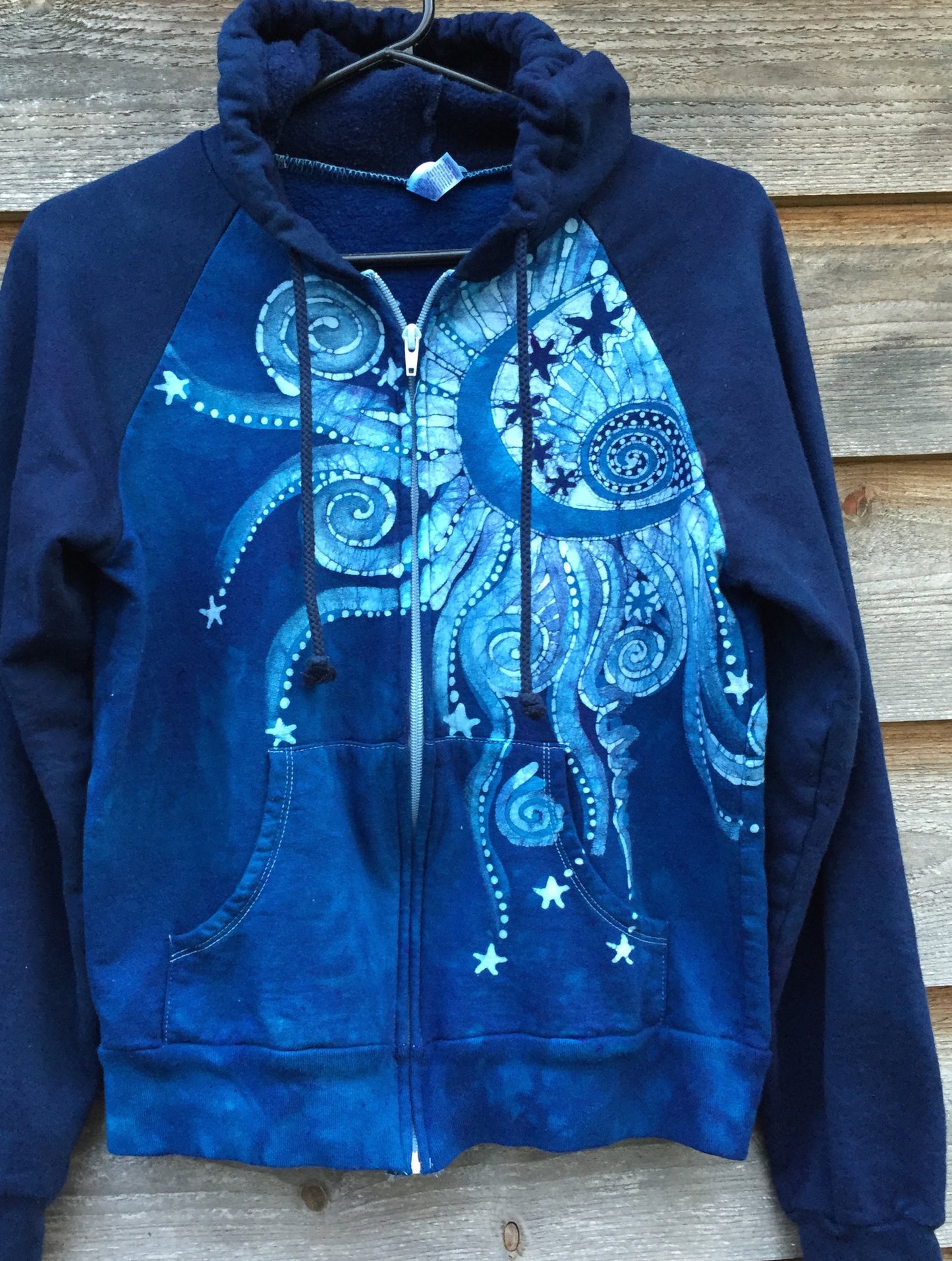 Bright Blue Om Star Handmade Batik Hoodie - Batikwalla
- 3