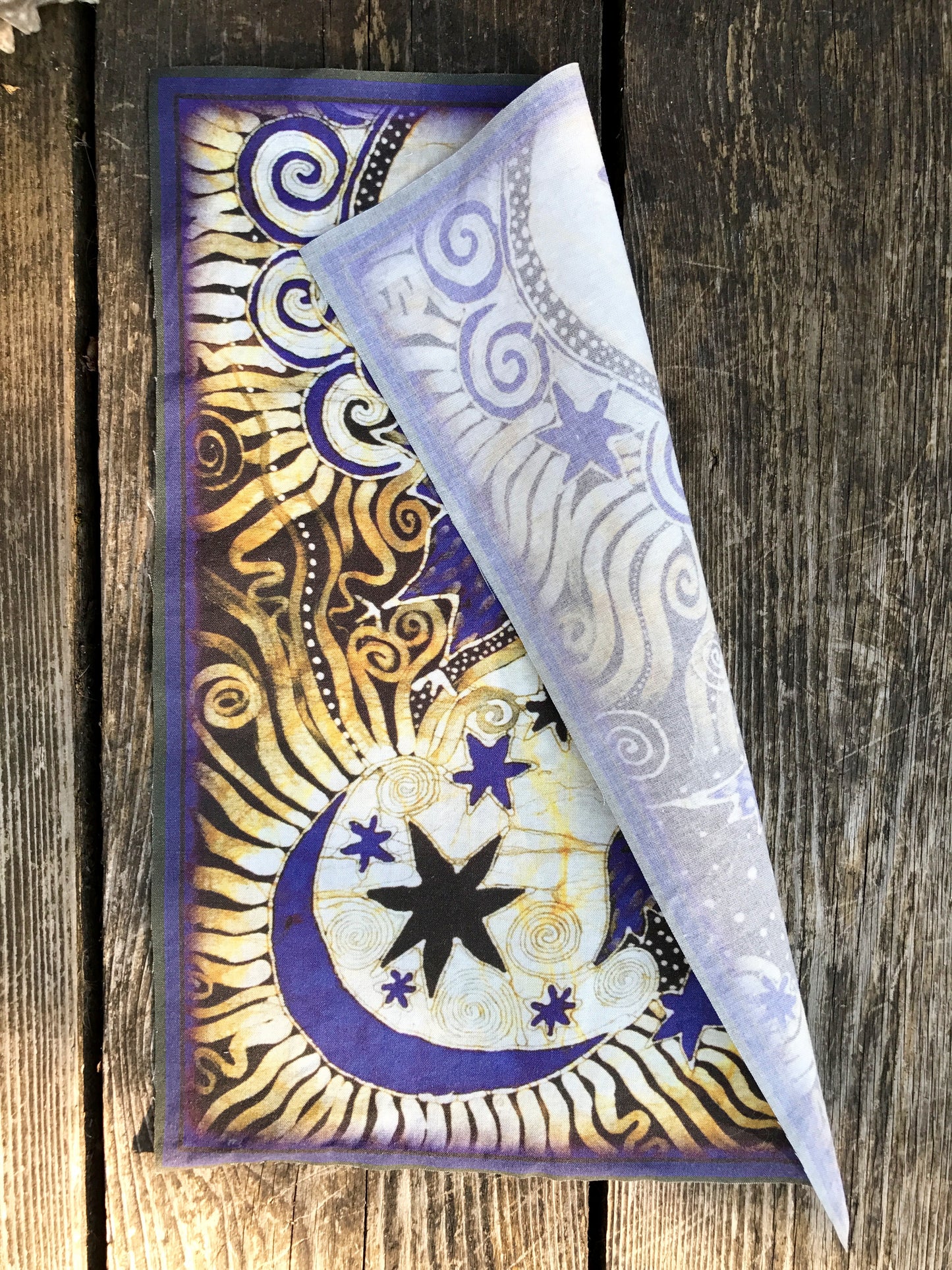 Owl Sun Moon Batik Fabric Print Patch