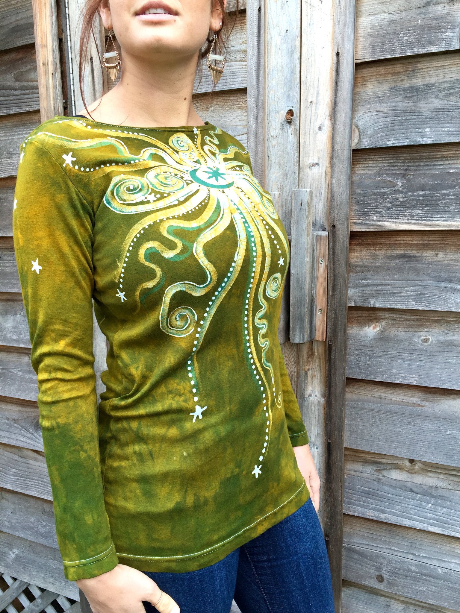 Dancing Green Envy Moon Long Sleeve Batik Top - Batikwalla 
 - 2
