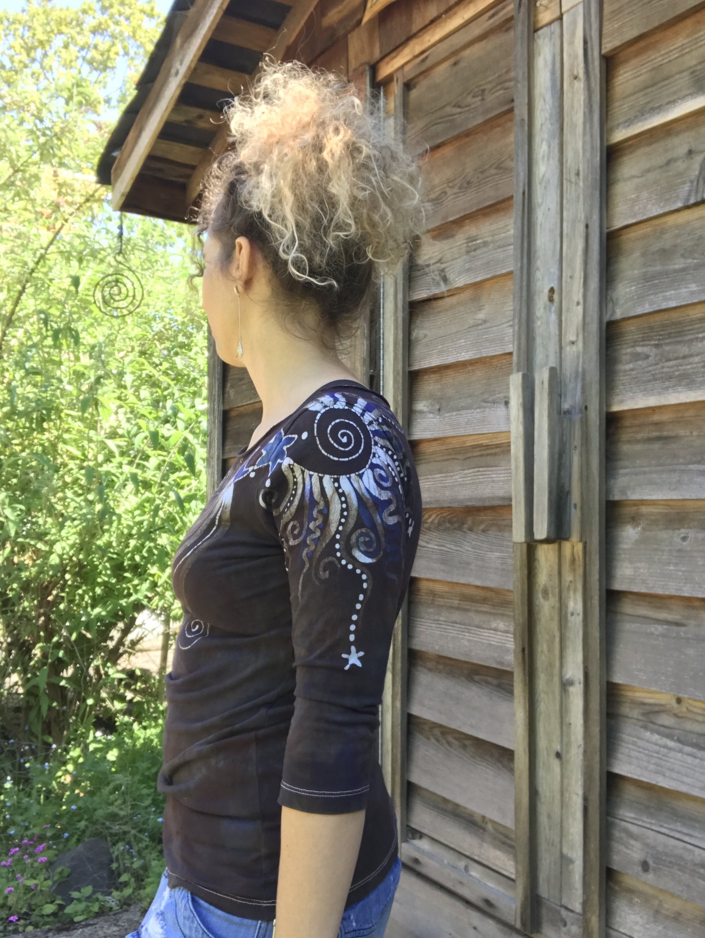 Nightshade Shoulder Swirls Hand Painted Batik Top