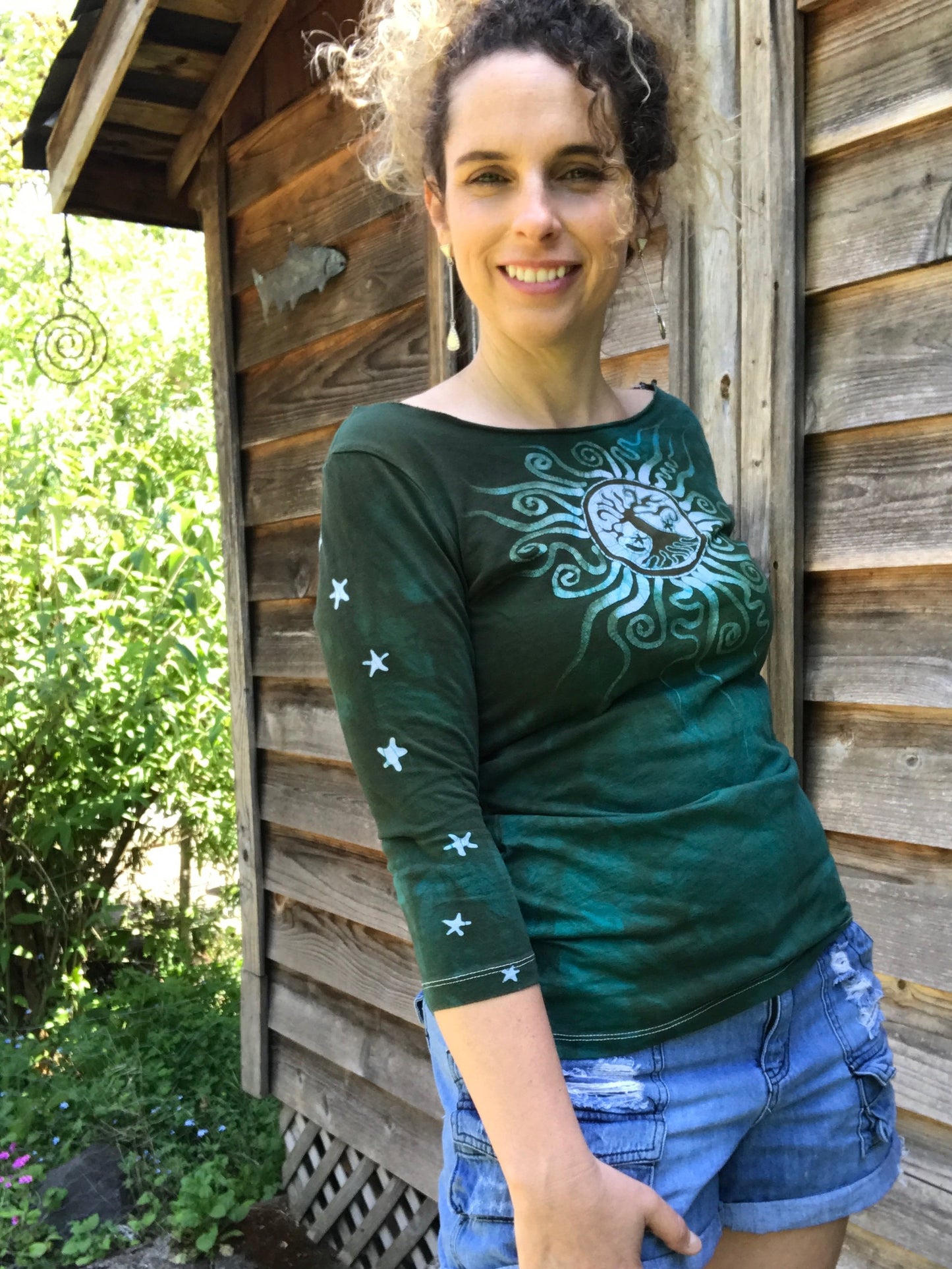 Earthy Moss Tree Sun Batik Top