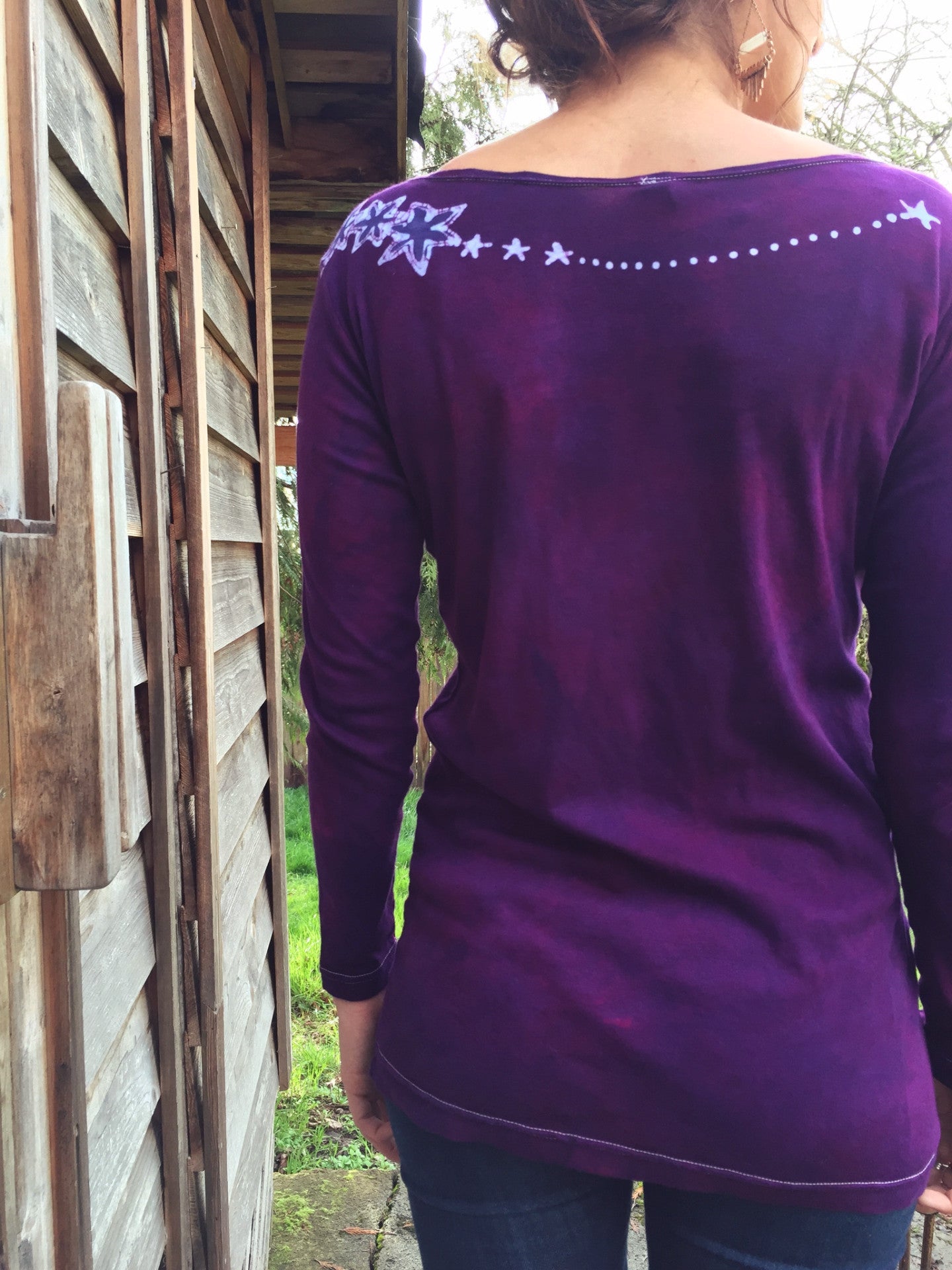 Deep Purple Stars Upon Your Shoulders Long Sleeve Batik Top - Size Small - Batikwalla
- 5